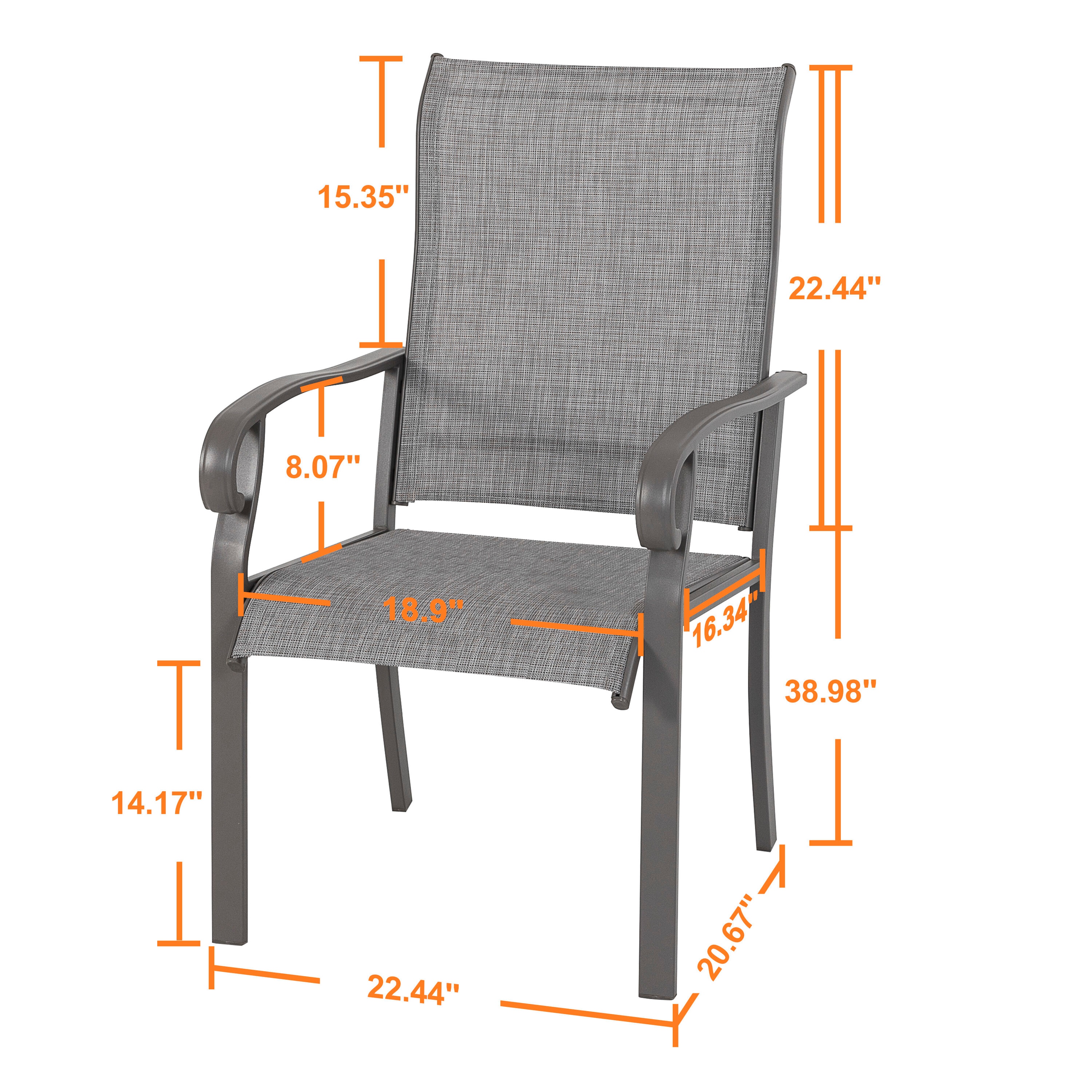 Light Gray Textilene and Iron Outdoor Dining Chairs, Set of 2