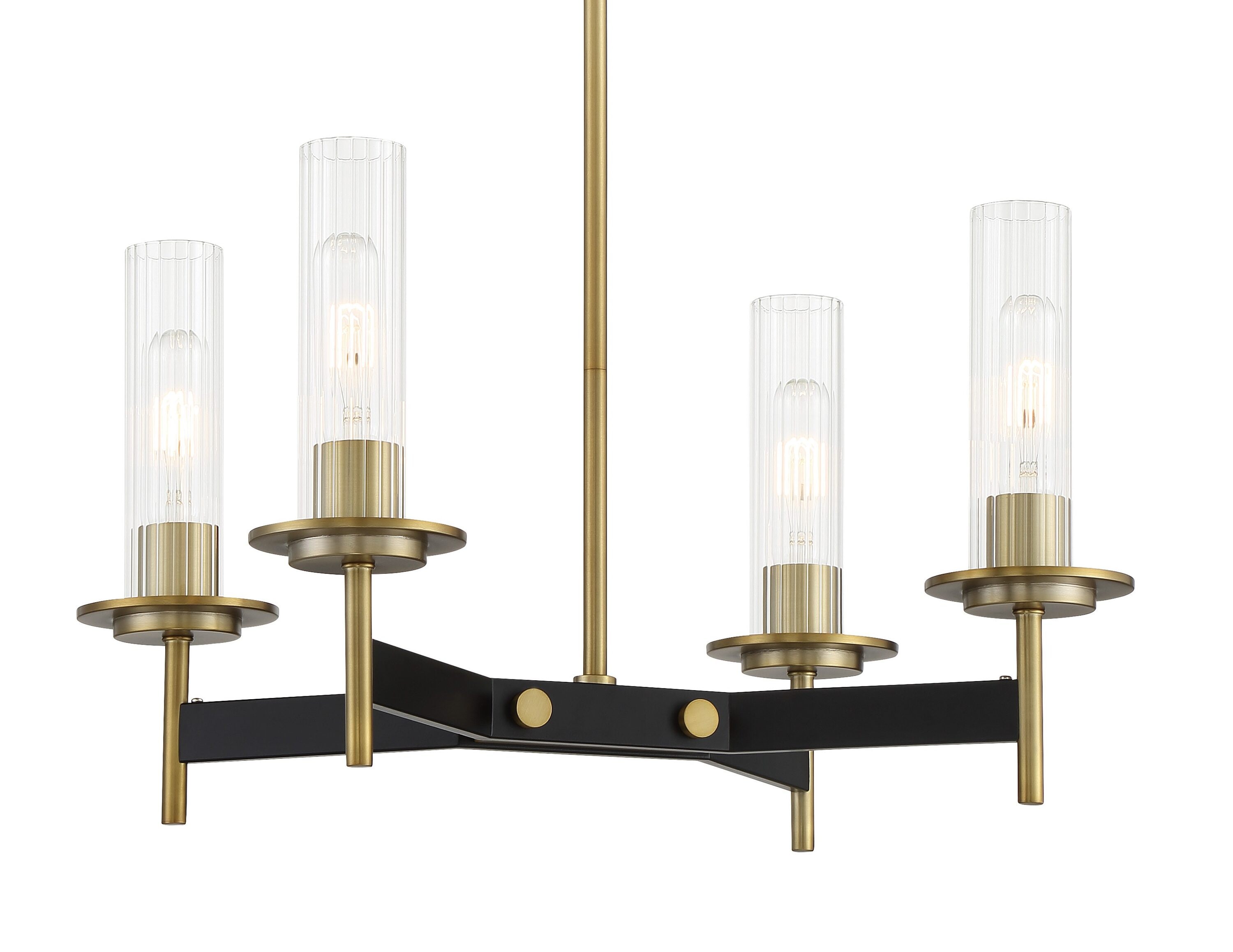 Mini Baldwin Park 4-Light Chandelier in Coal and Soft Brass with Crystal Ribbed Glass