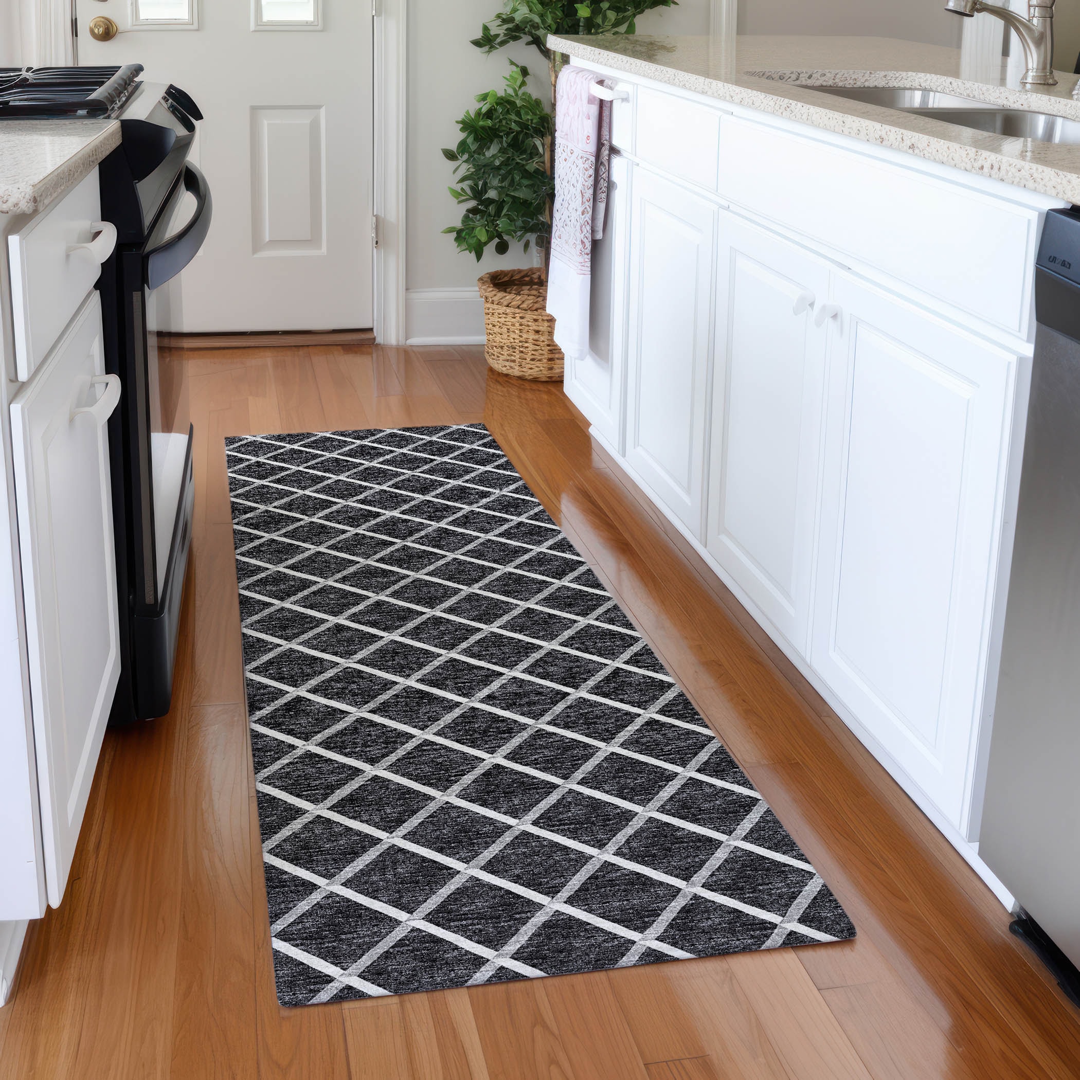 Addison Rugs AMF140BK2X8 Mayfield AMF140BK 2 x 7 (ft) Loomed Polyester Black Rectangular Indoor Geometric Machine washable Area rug