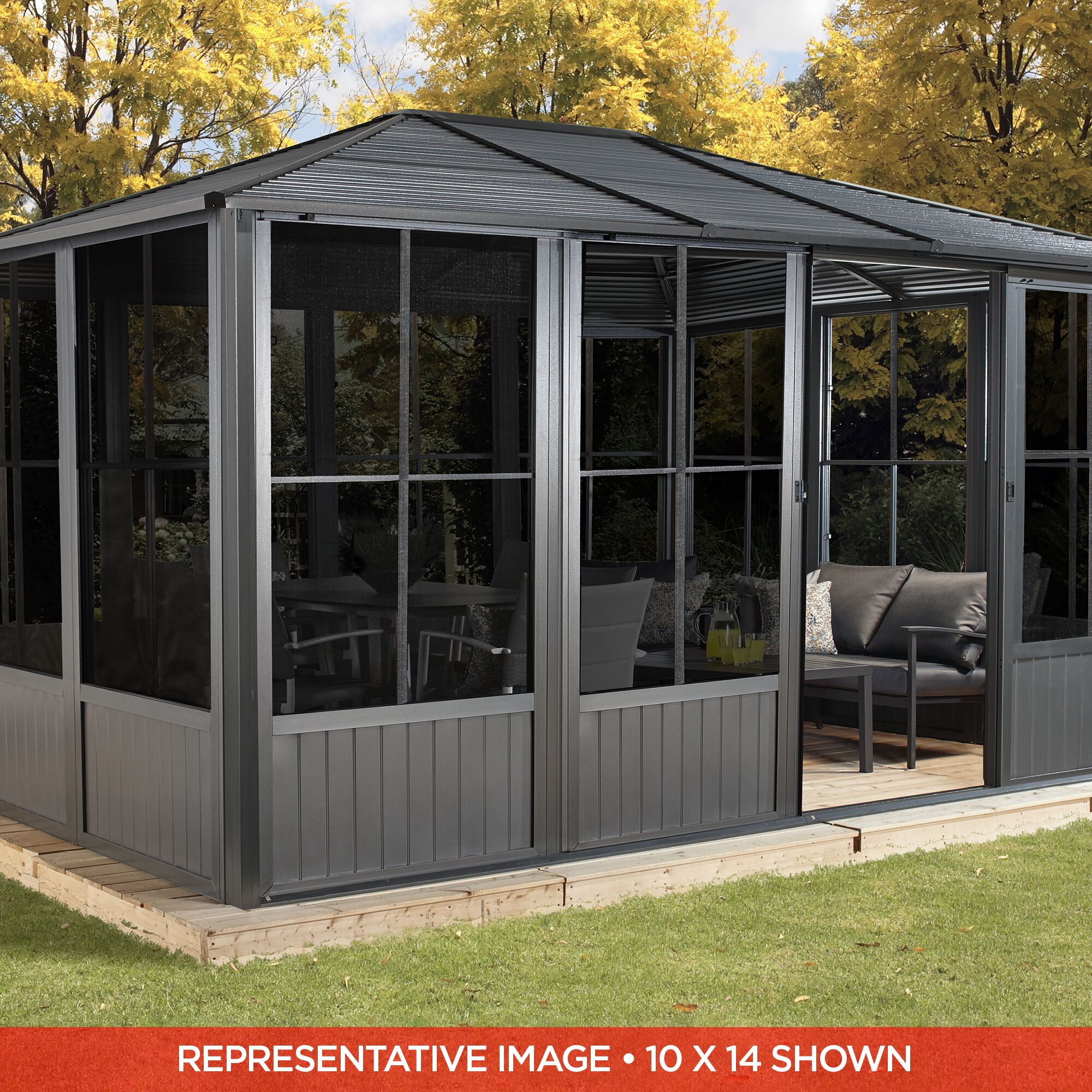 Sojag 10-ft x 17-ft Dark Grey Metal Rectangle Gazebo with Steel Roof in ...