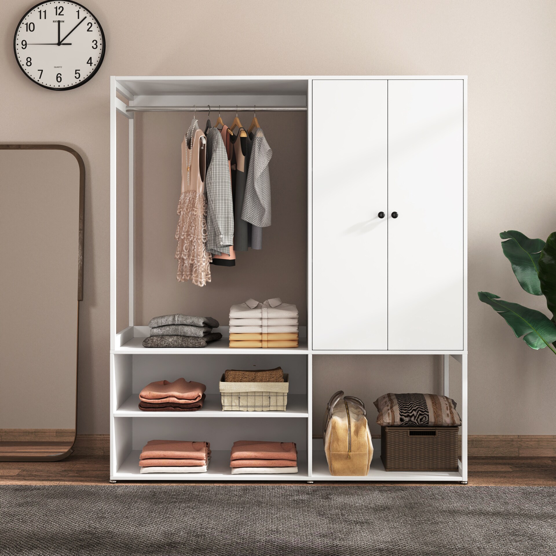Huluwat - YXJ-Wardrobe Closet White Cabinet with Shelves High wardrobe with 2 doors some storage ...