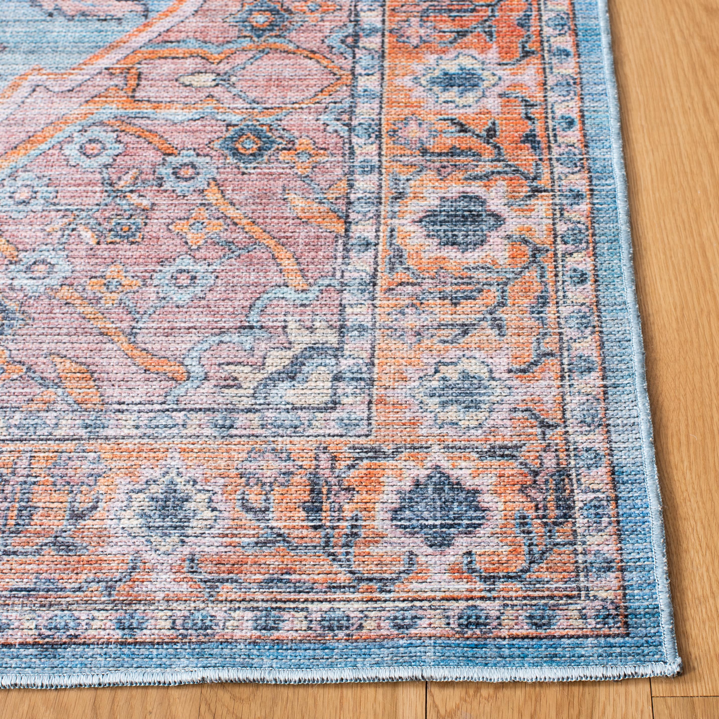 Blue and Orange 4' x 6' Washable Viscose Area Rug