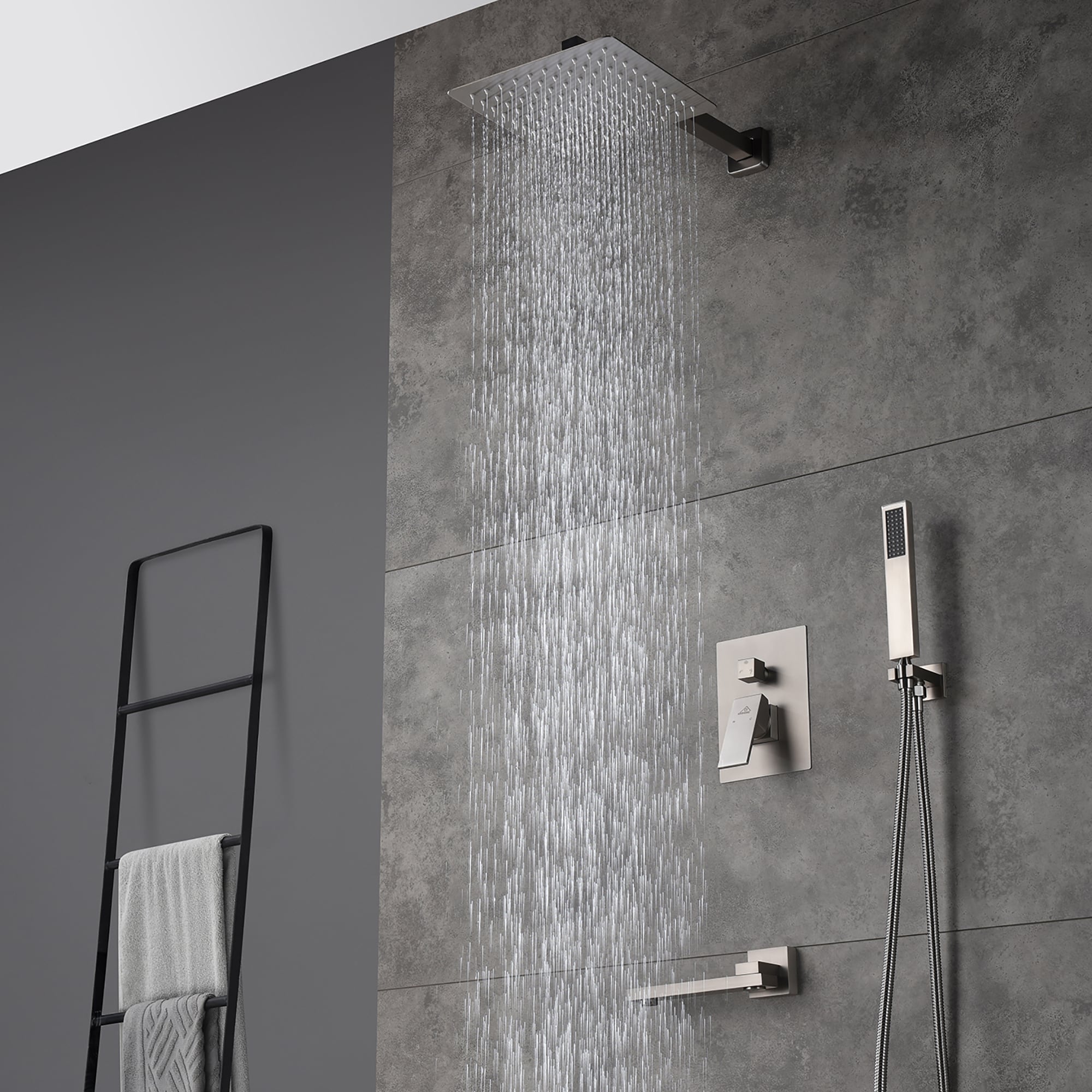 CASAINC Brush Nickle 10-in Waterfall Dual Head Built-In Shower Faucet ...