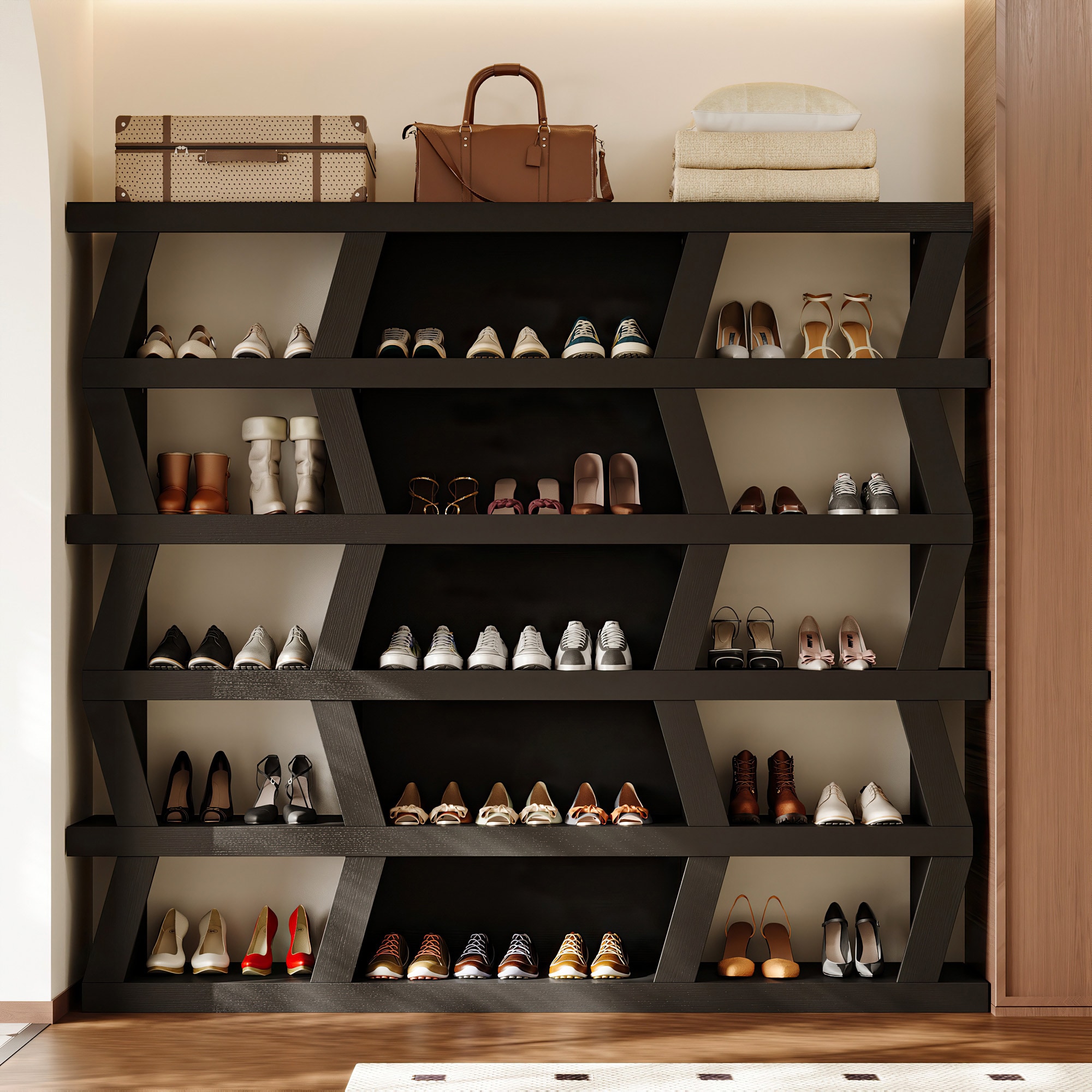 FUFU&GAGA LJY-KF020233-01 63.8-in H 15 Tier 18 pair Black Composite Shoe cabinet