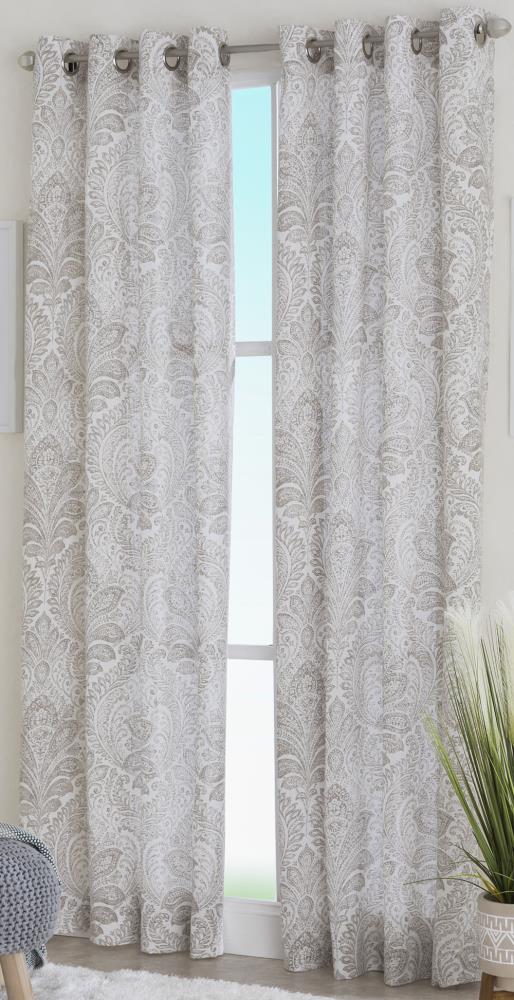LIVING LOGIC X808  .07684ZBG 84-in Taupe Paisley Light filtering Grommet Single curtain panel