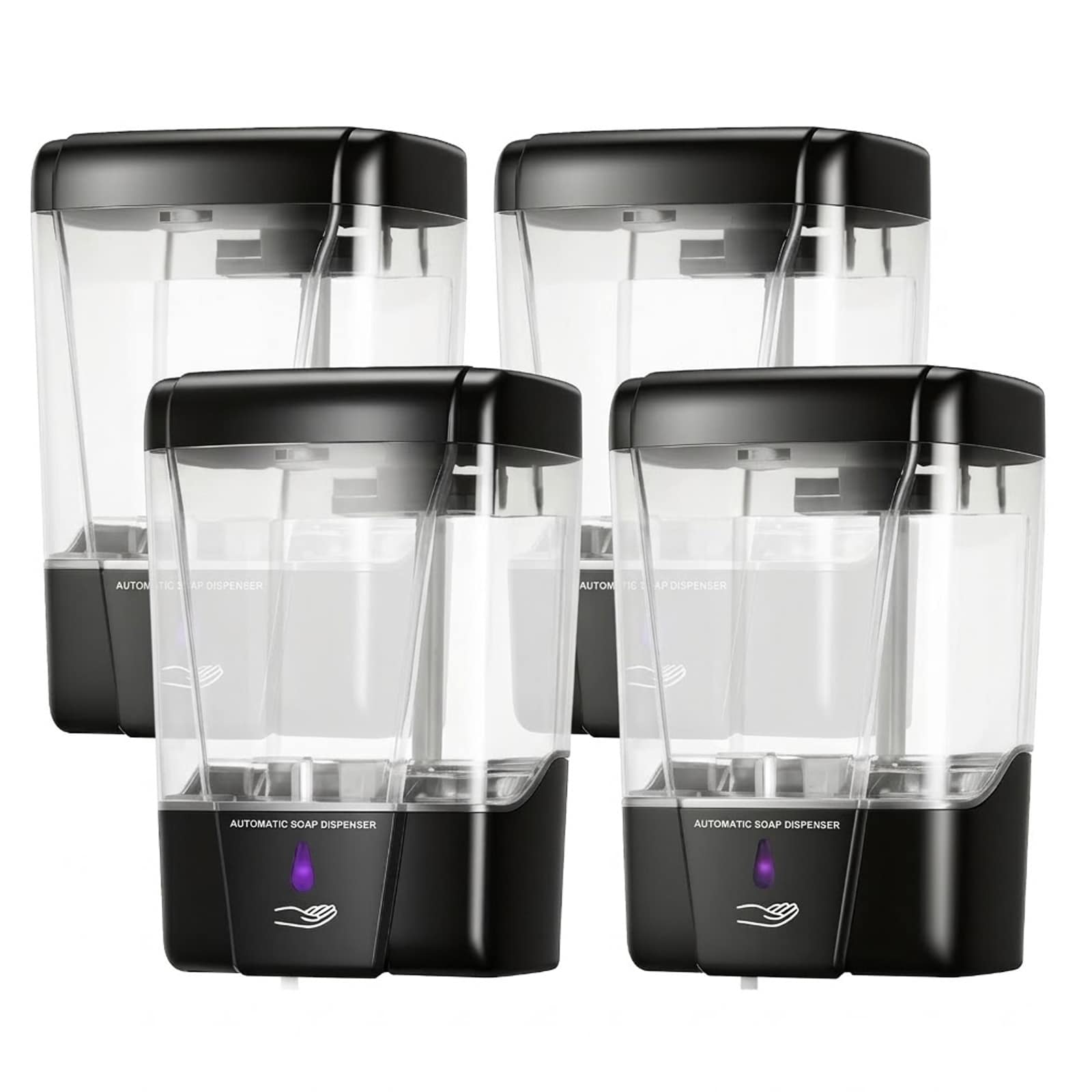 Etokfoks  20 oz Black Finish Soap Dispenser Lotion Dispenser 4 Pack Automatic Wall Mount Touchless 600ml Commercial Home Office