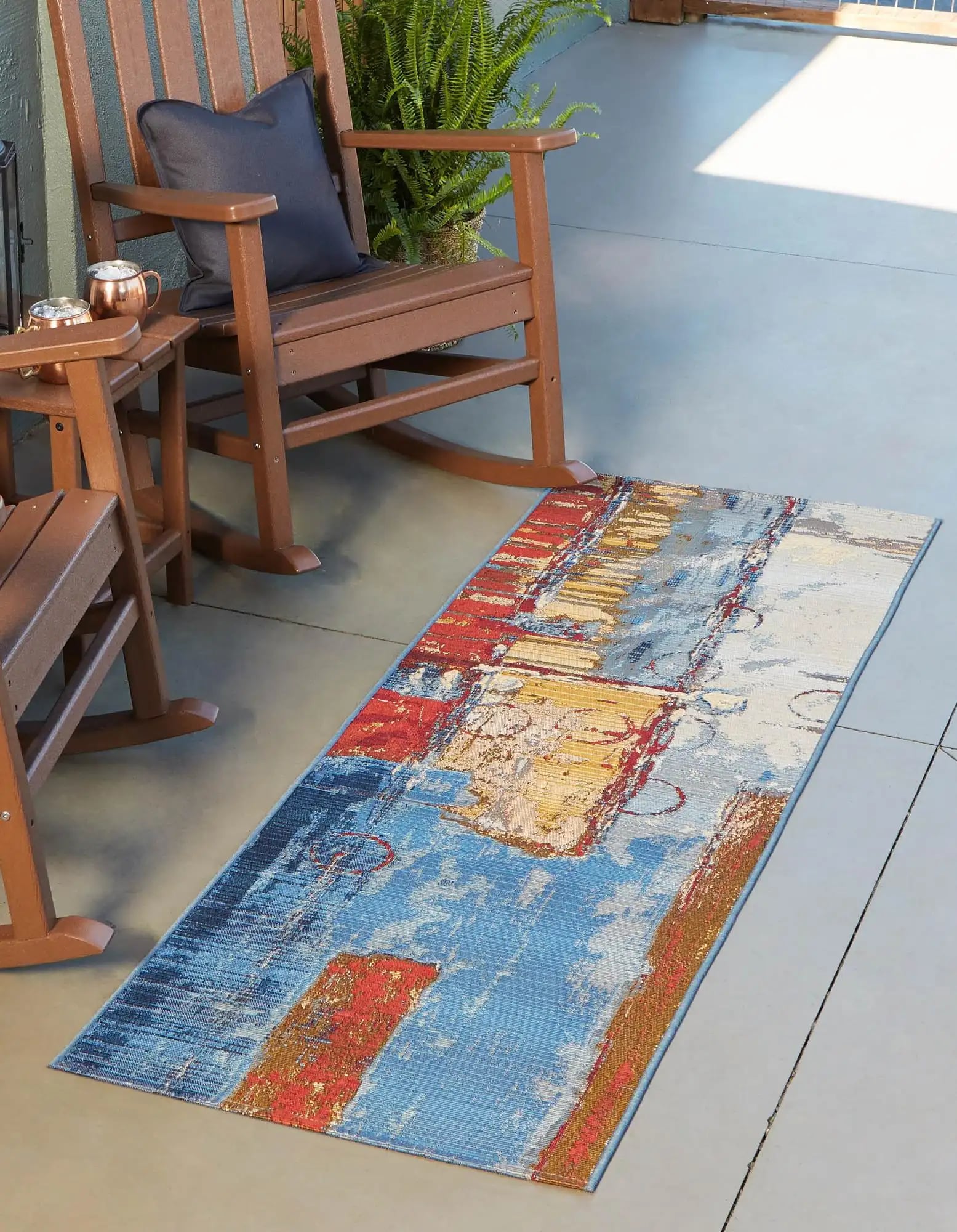 Unique Loom 3138461 Baja Outdoor 2 x 6 (ft) Loomed Polypropylene Multi/Blue Rectangular Indoor/Outdoor Geometric Bohemian/Eclectic Runner rug