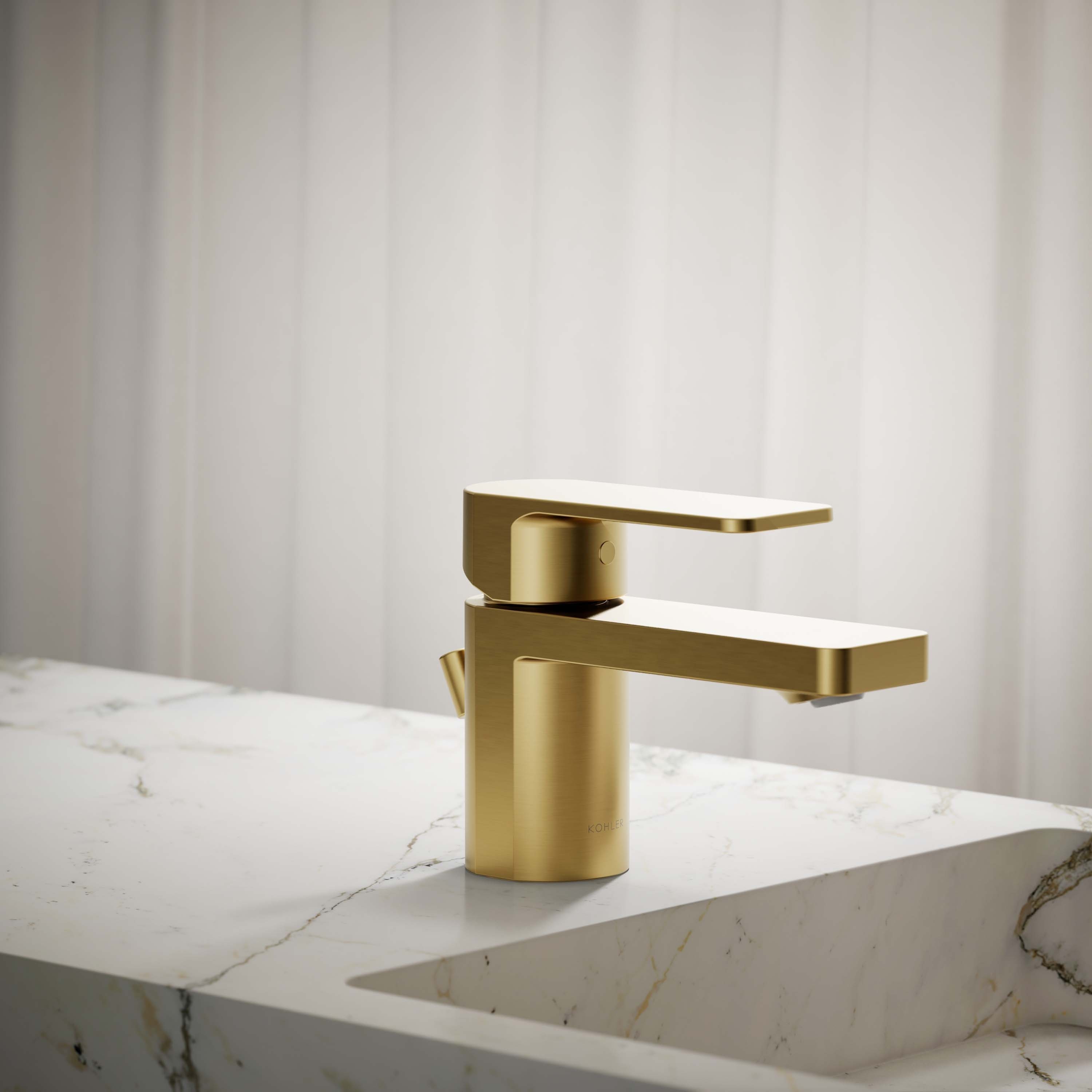 KOHLER K-24804-4-2MB Vibrant Brushed Moderne Brass Single hole 1-handle WaterSense Low-arc Residential Handle Bathroom Sink Faucet with Drain