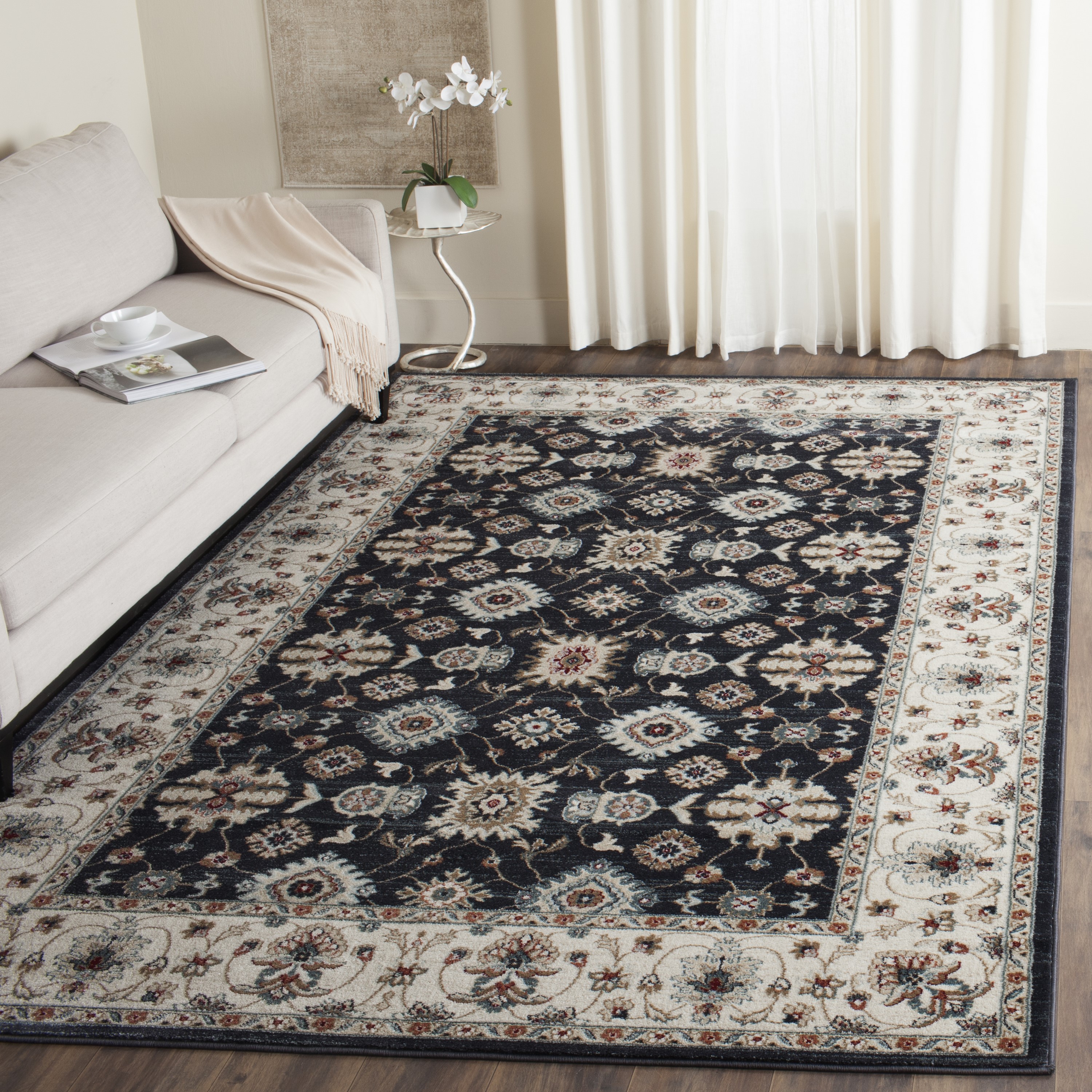 Safavieh LNH332P-9 Lyndhurst Samadan 9 x 12 (ft) Loomed Polypropylene Navy/Creme Rectangular Indoor Floral/Botanical Oriental Area rug