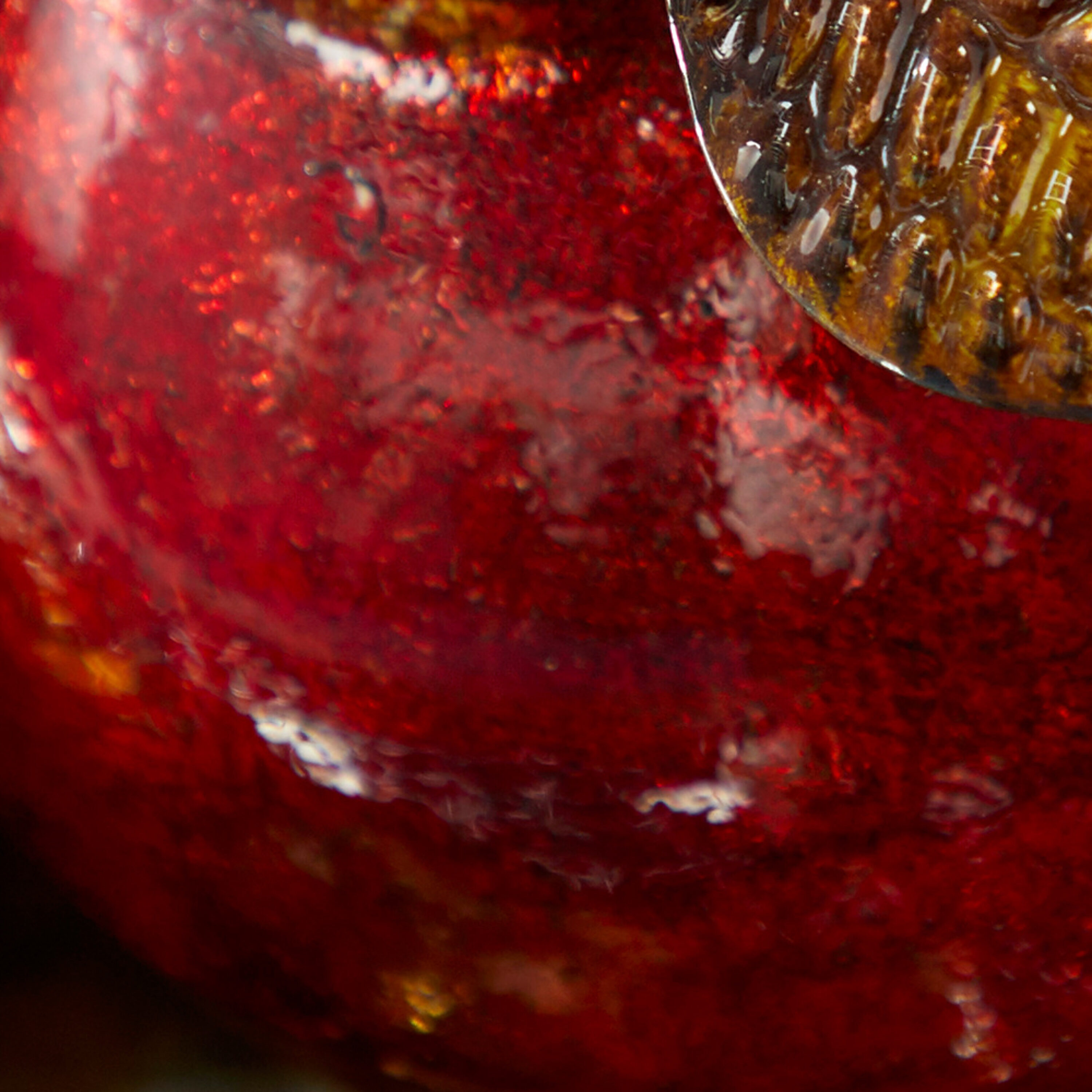 Glossy Red Apple and Yellow Pear Metal Sculpture on Leaf Tray
