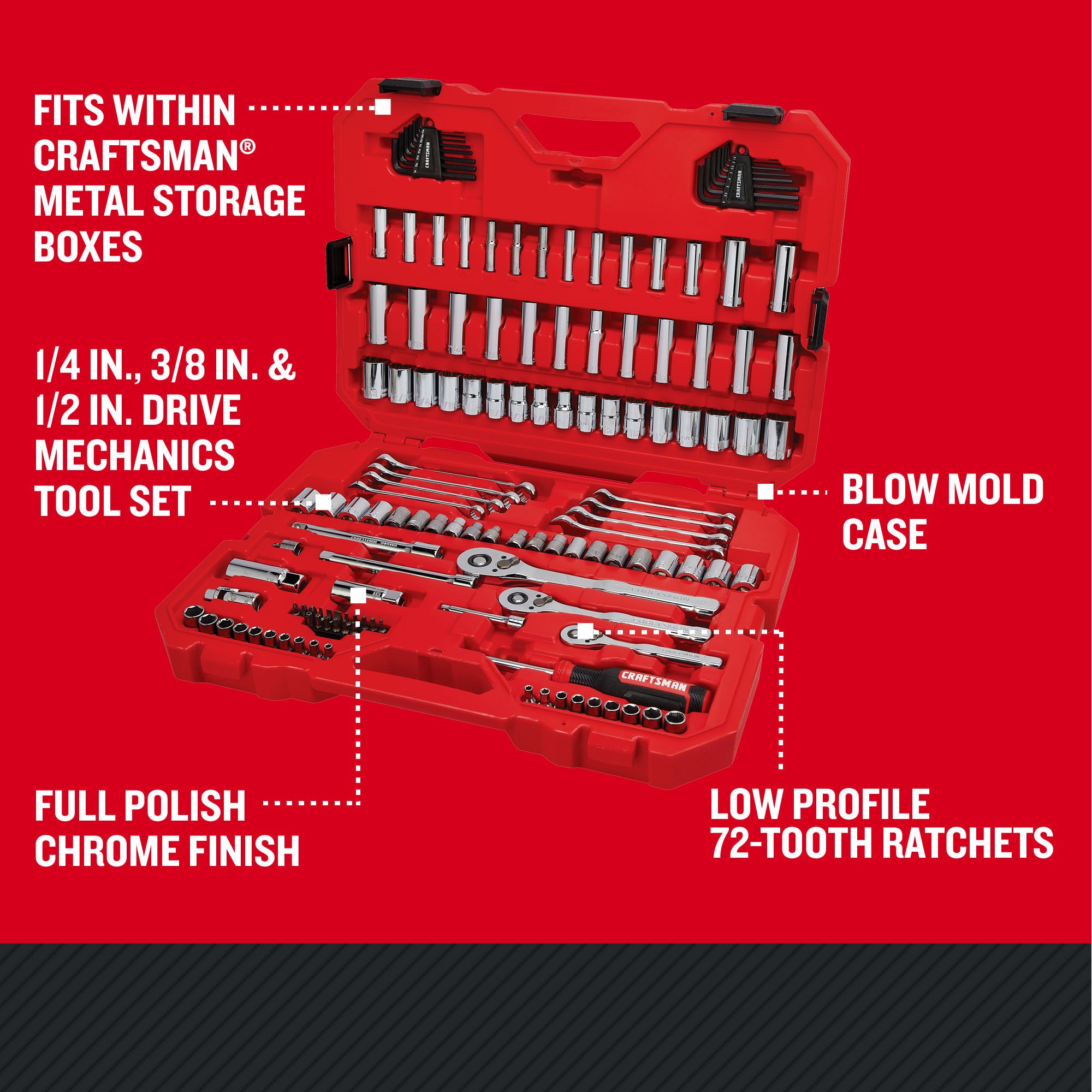 CRAFTSMAN 135-Piece Standard (SAE) and Metric Polished Chrome Mechanics Tool Set with Hard Case CMMT12124L Sansujyuku sansujyuku.com