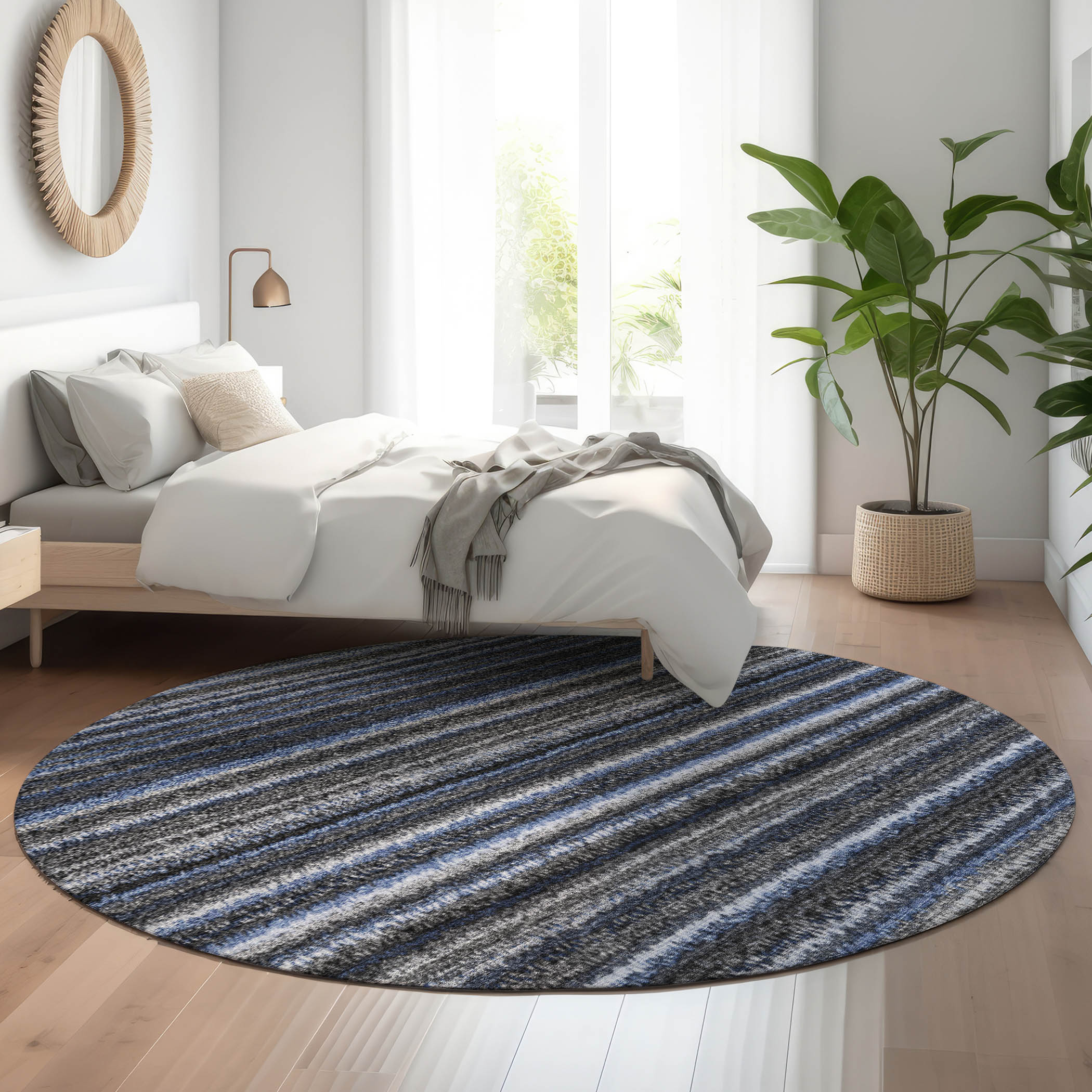 Addison Rugs AMF598BU8RO Mayfield AMF598BU 8 x 8 (ft) Loomed Polyester Blue Round Indoor Geometric Machine washable Area rug
