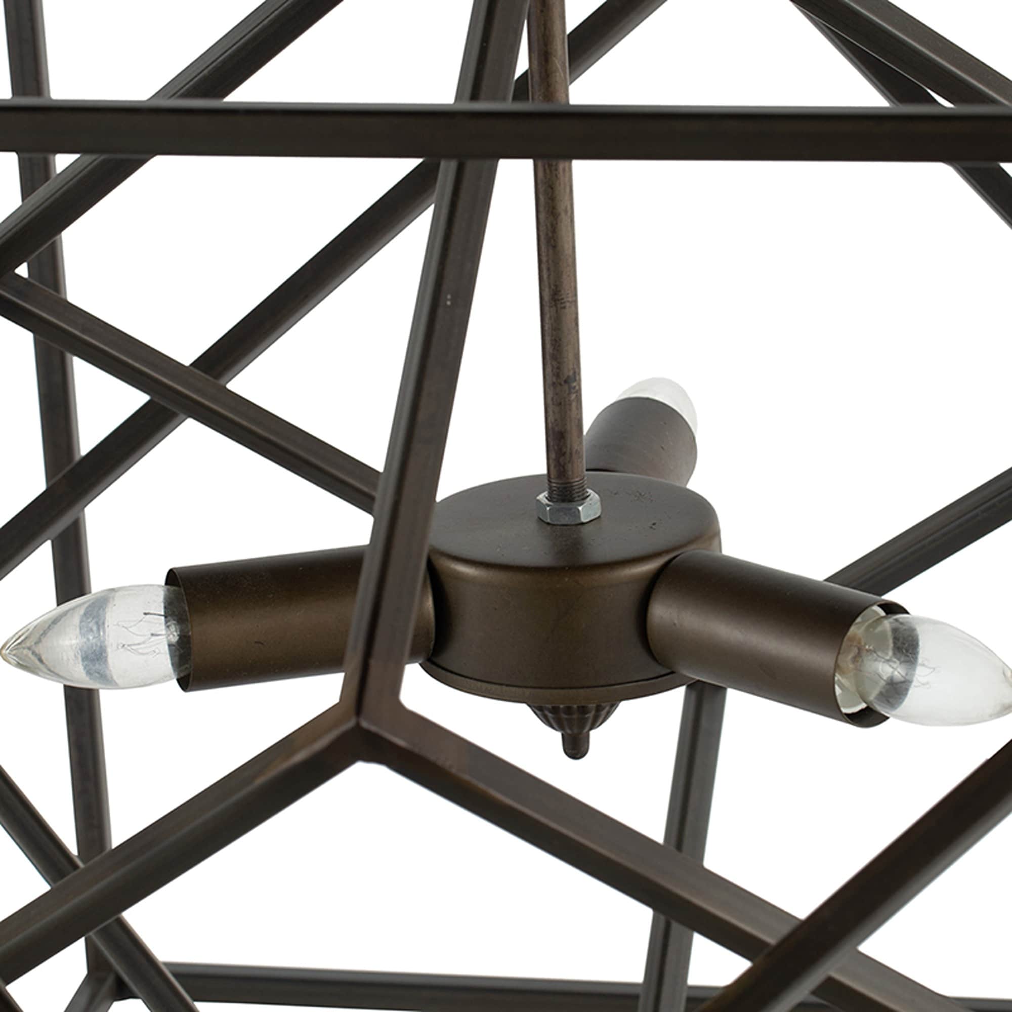 Elegant Black Iron and Crystal 19" Geometric Plug-in Chandelier