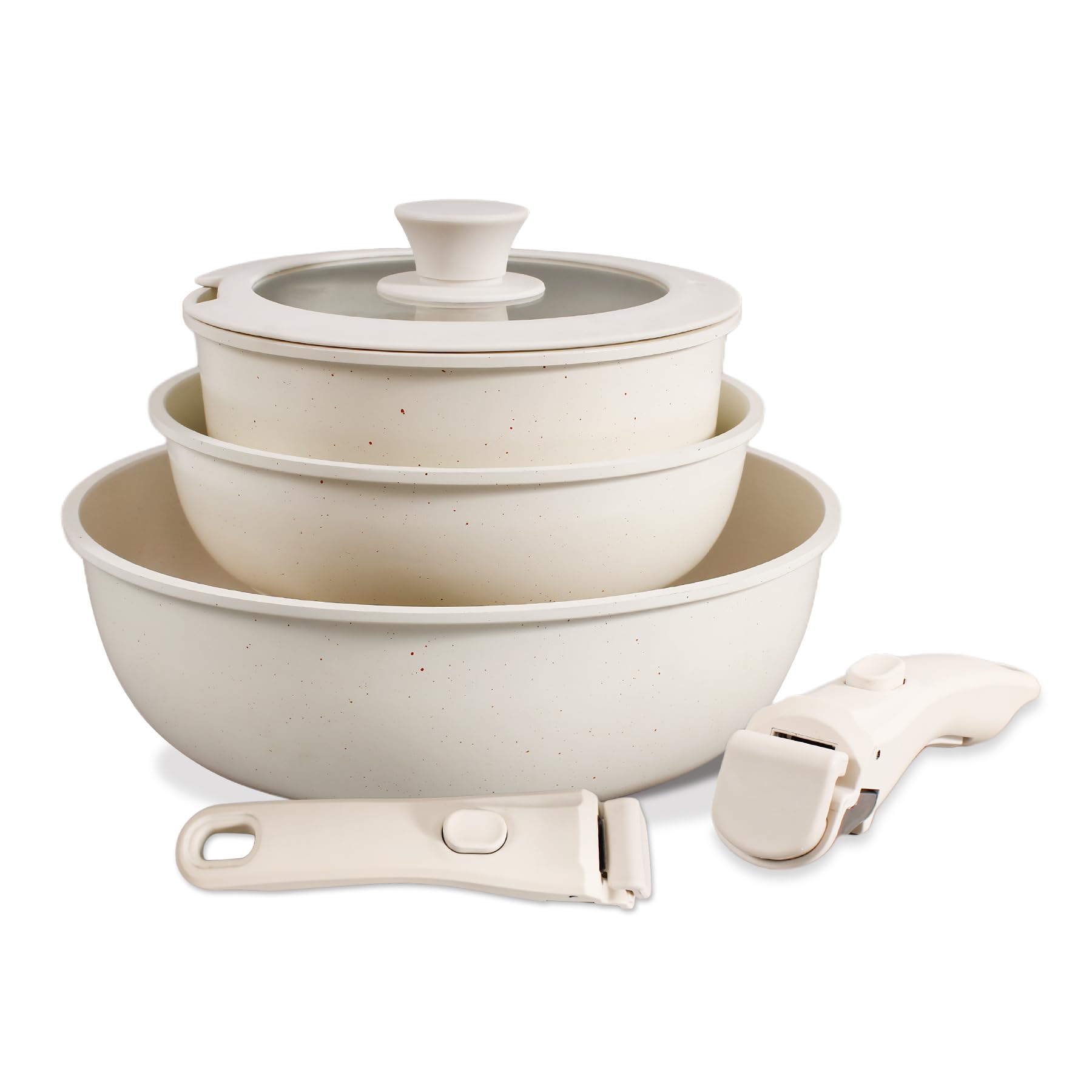 Aoibox 6 Piece Cream White Nonstick Ceramic Coating Cookware Set with Detachable Handles Induction Oven Safe #LAB43QTV