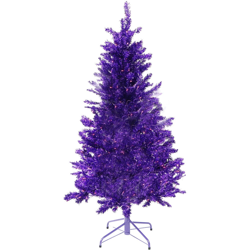 Fraser Hill Farm FFFT070-1PU 7-ft Pre-lit Purple Artificial Christmas Tree 550 Multi-function White Clear Led/Incandescent Lights