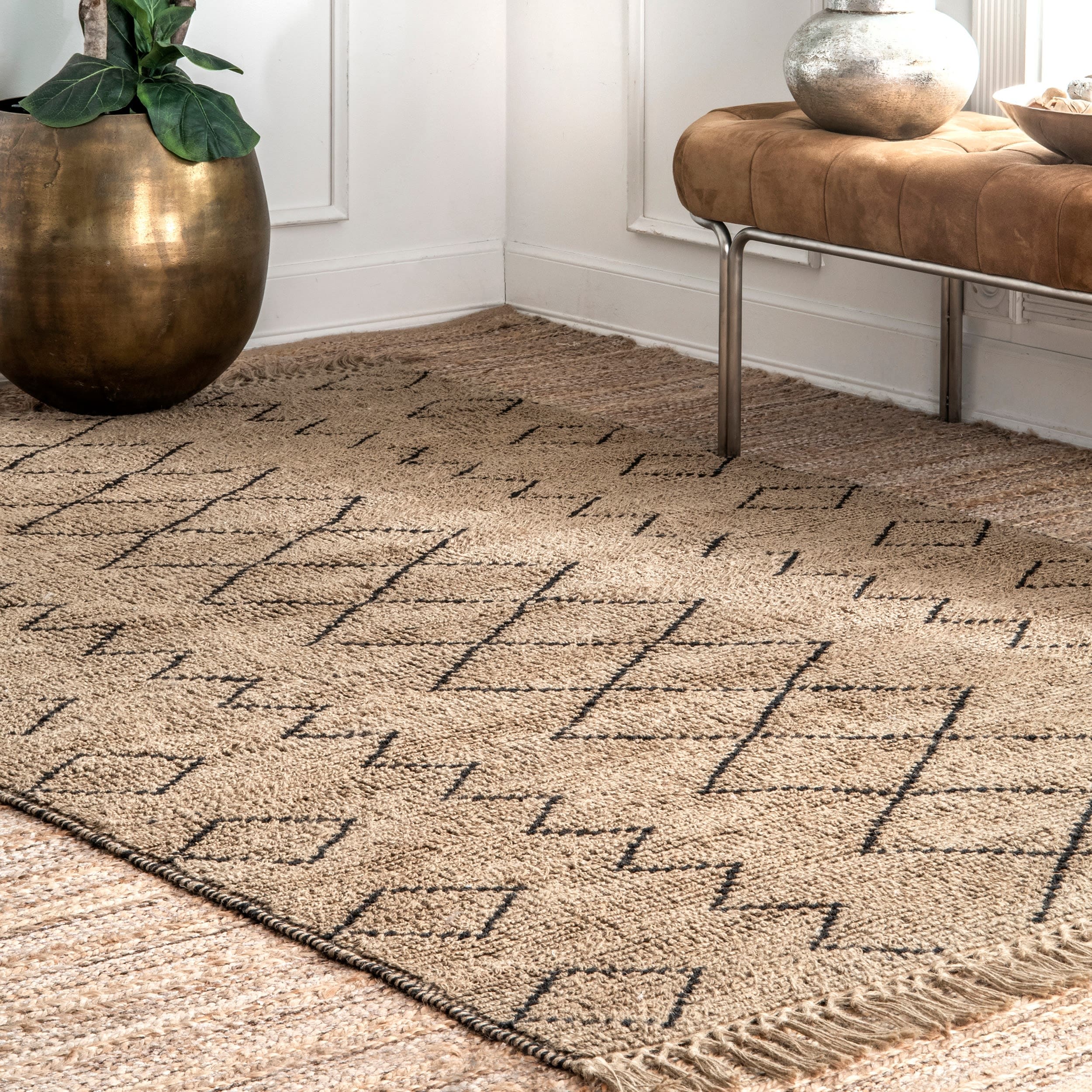 nuLOOM TAJT18A-406 Natura 4 x 6 (ft) Hooked Jute Natural Rectangular Indoor Geometric Global Area rug