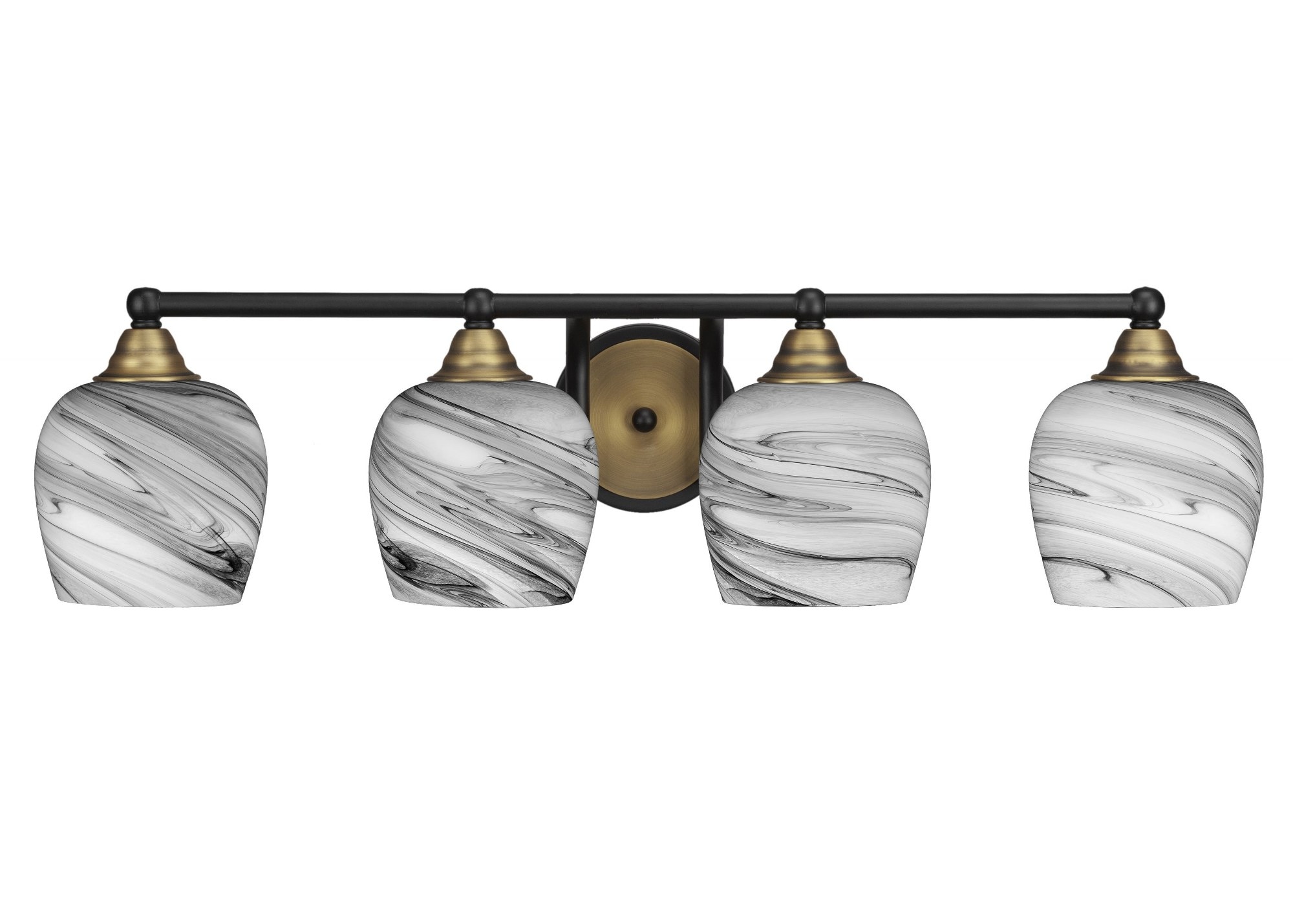 Toltec - Paramount - 4 Light Bath Bar-8 Inches Tall and 31.25 Inches Length-Matte Black/Brass Fin...