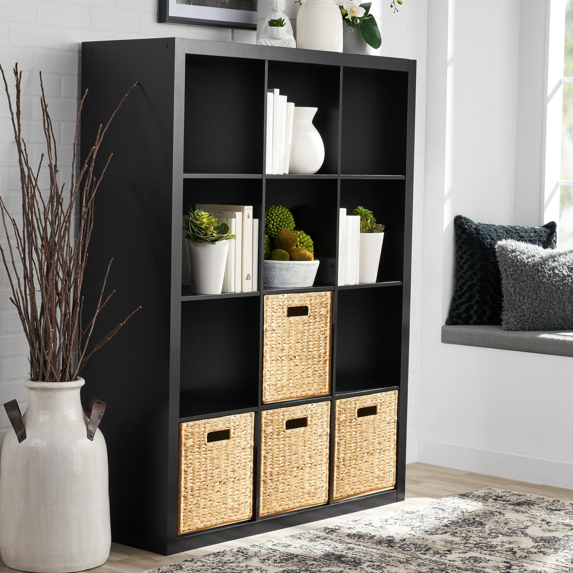 JUSHUA 12 Cube Storage Organizer Solid Black