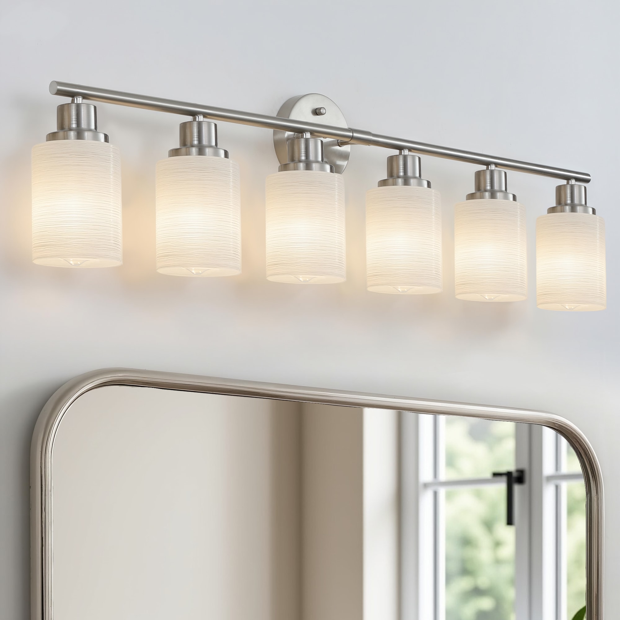 Tatayosi 39-in 6-Light Modern Vanity Wall Sconce Brushed Nickel with Frosted Glass Shades Bathroom Hallway Lighting No Bulbs