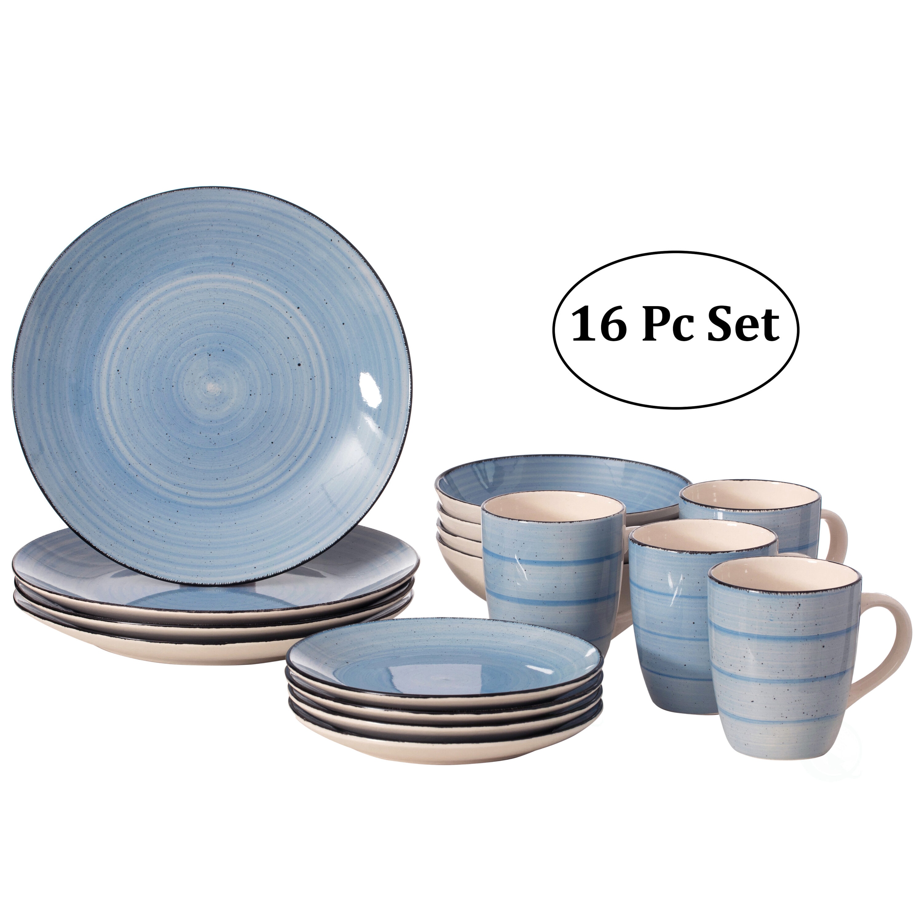 DINEWARES QI004502.BL 16 -Piece Blue Ceramic Dinnerware