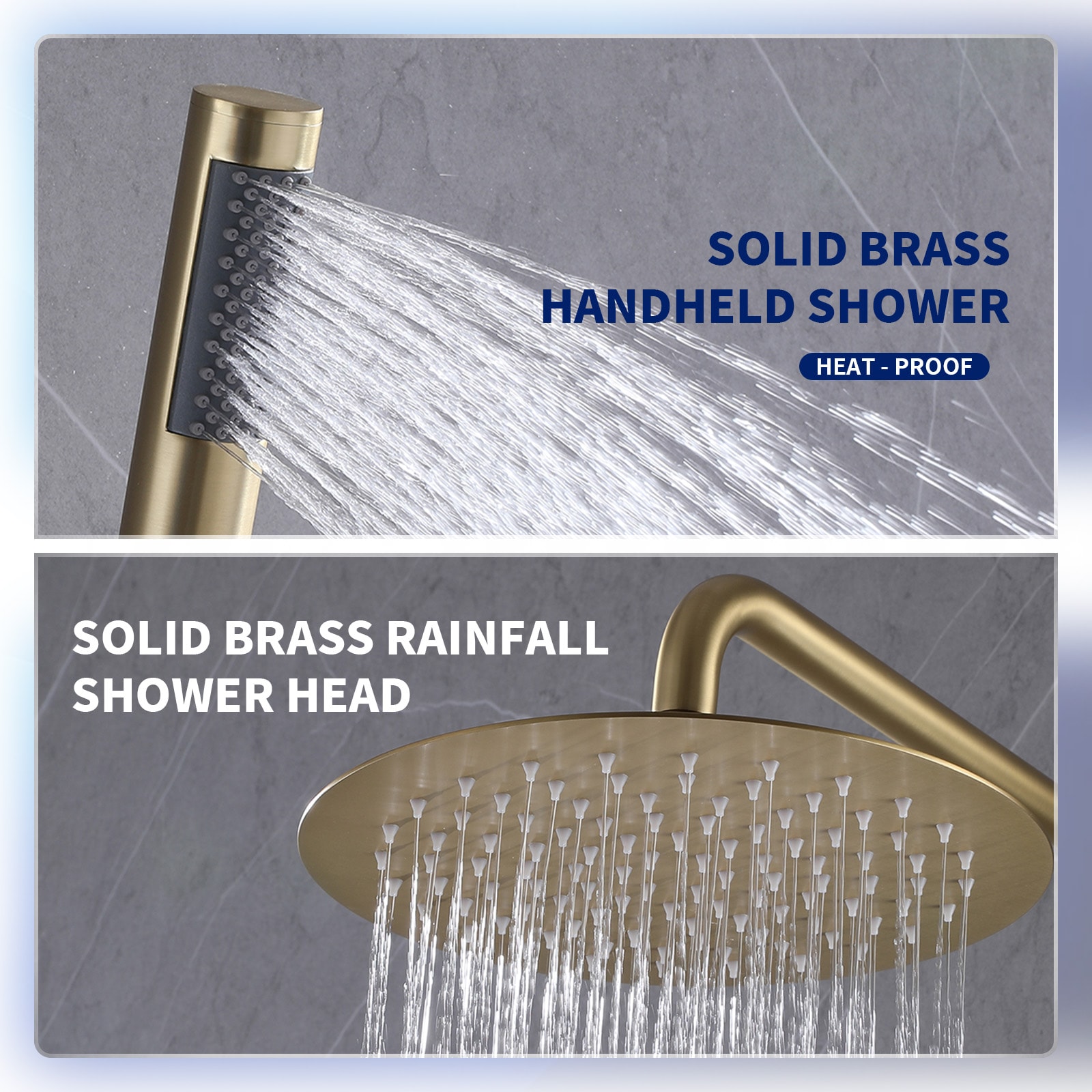 Brushed Gold Stainless Steel Rain Shower Faucet with Handheld Combo