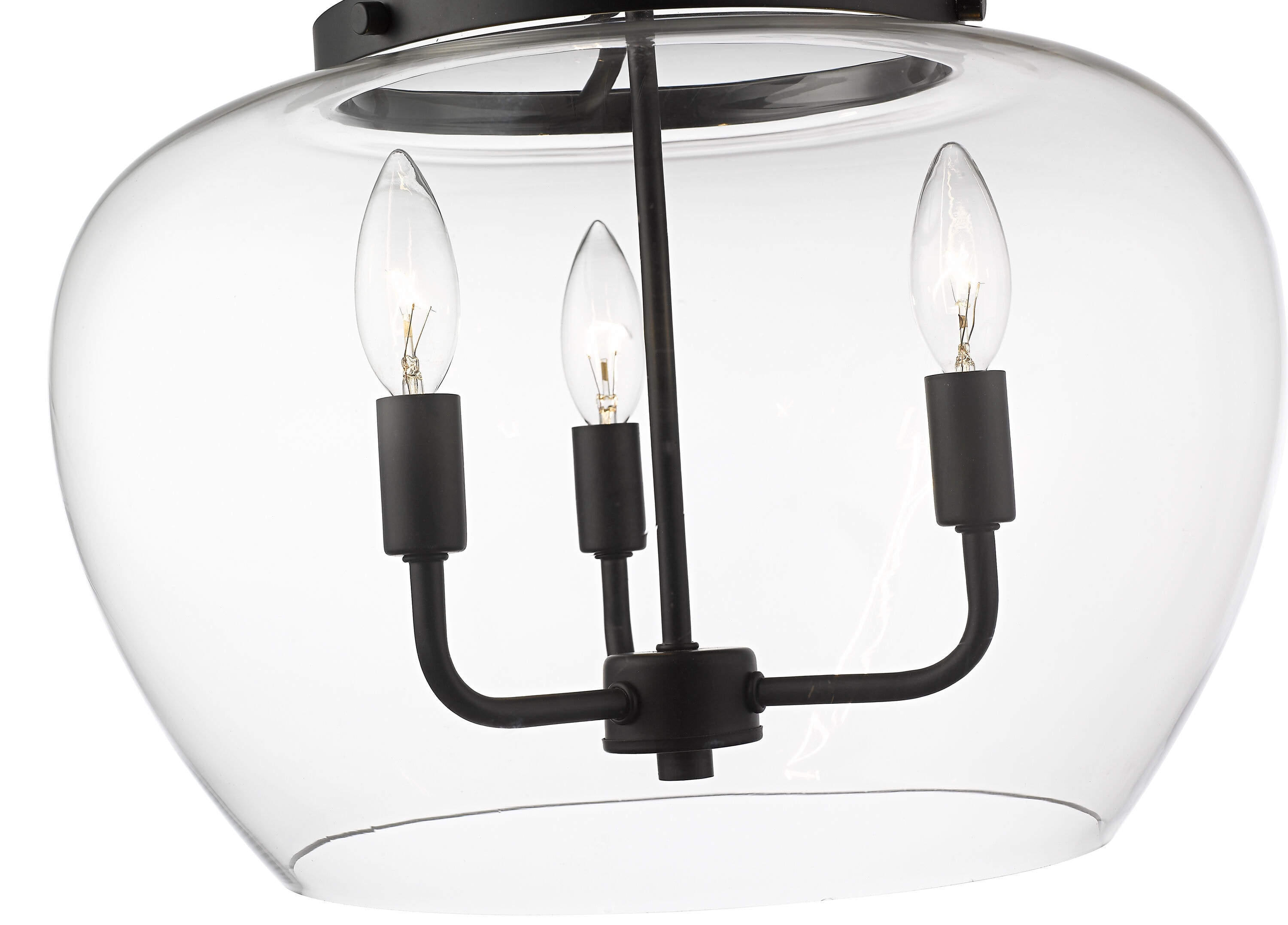 Matte Black Glass 3-Light Semi-Flush Mount Ceiling Fixture