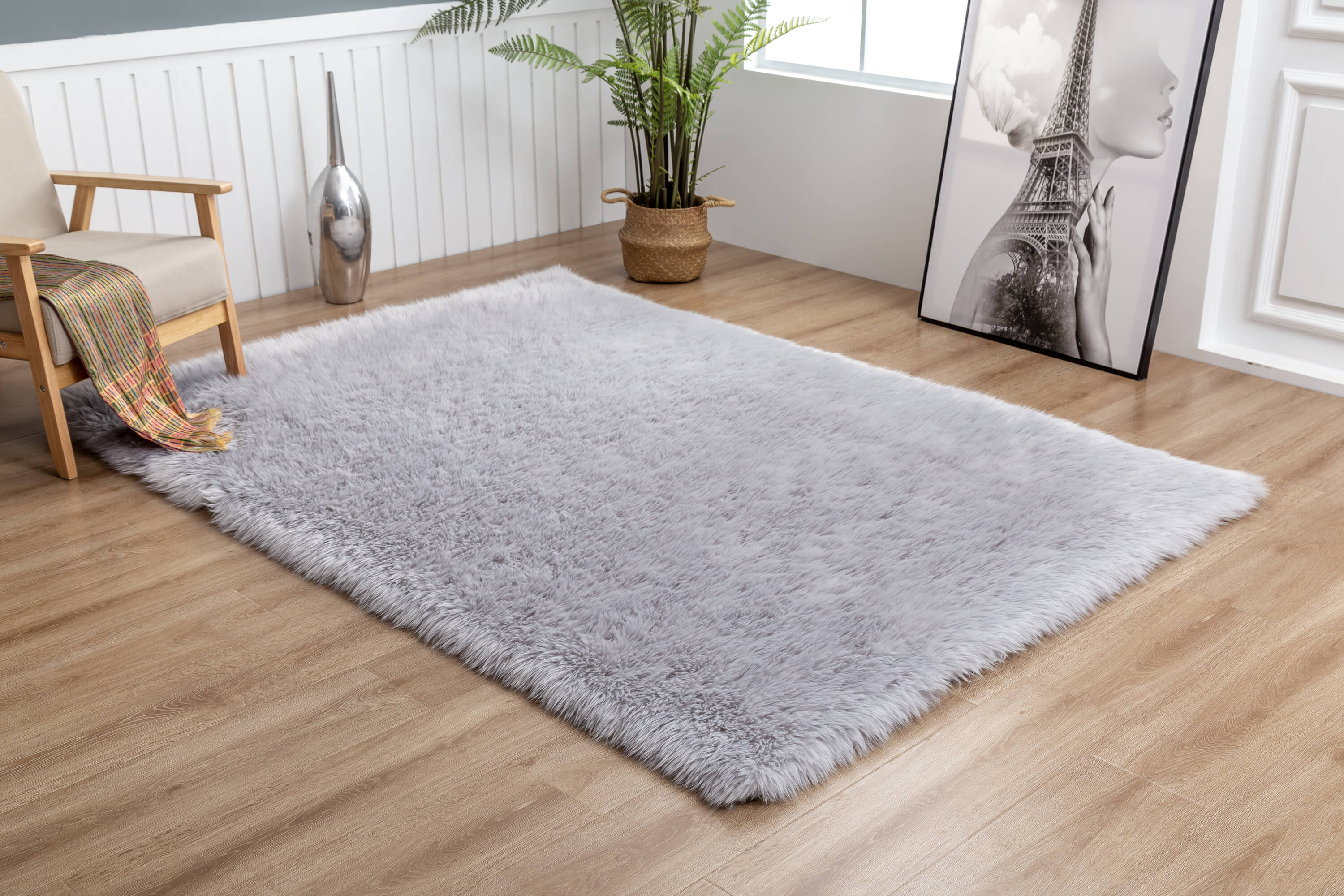 MDA Rugs Flokati 5 X 7 (ft) Shag Gray Indoor Abstract Area Rug FA0257 ...