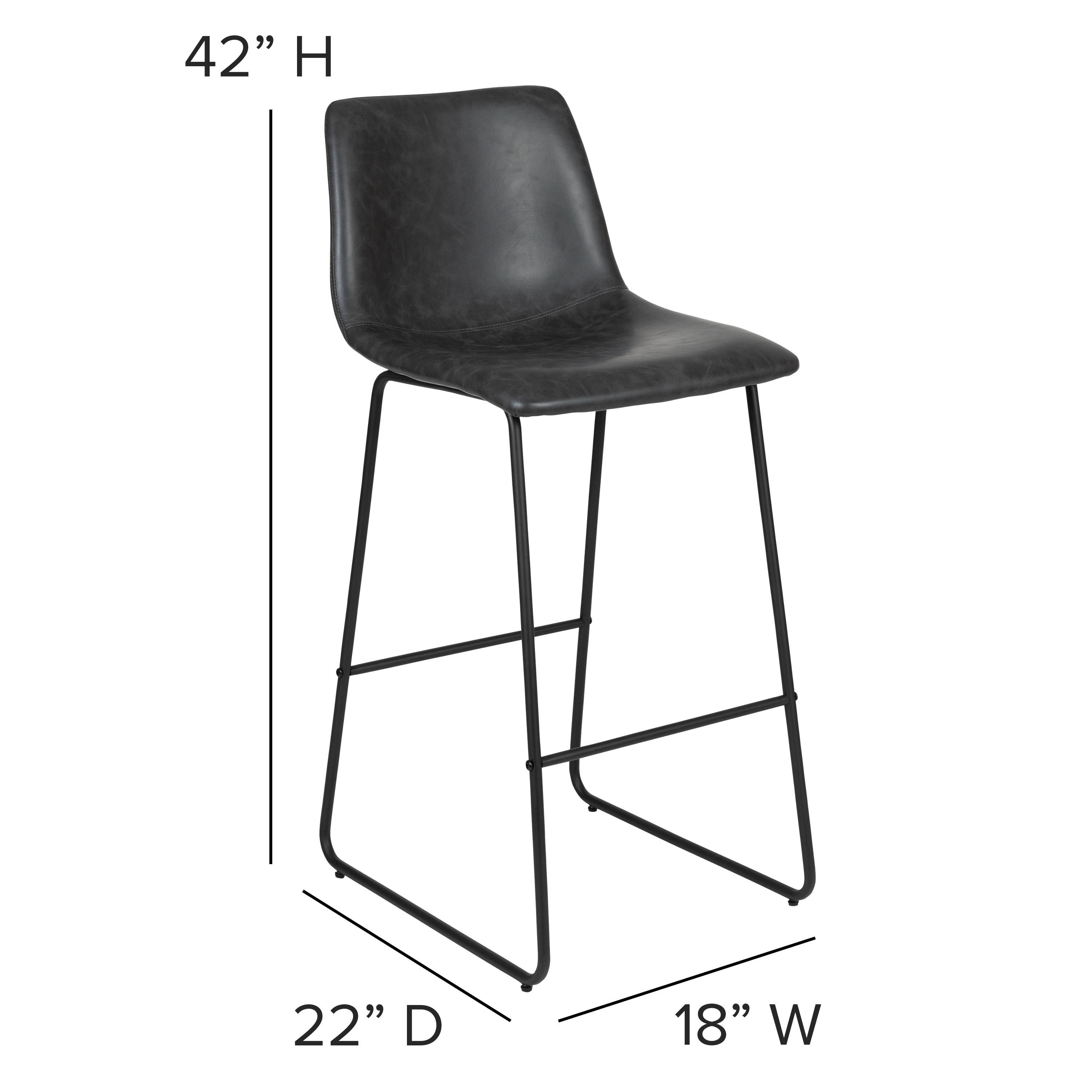 Reagan 30" Gray LeatherSoft & Metal Bar Height Stools, Set of 2