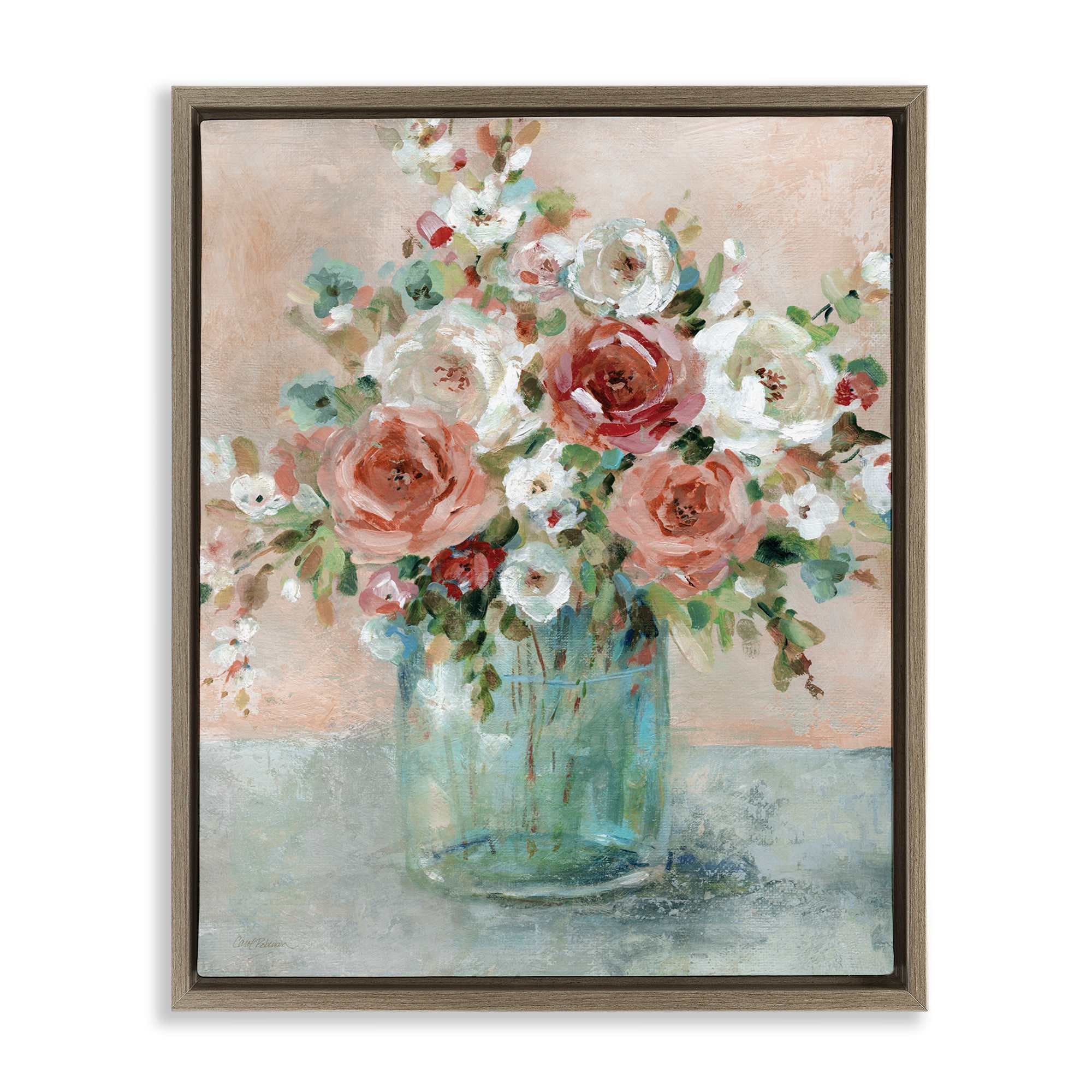 Stupell Industries BS-263-FFE-24X30 Red and White Roses Brown Framed Floater Canvas Wall Art By Carol Robinson 25 x 31