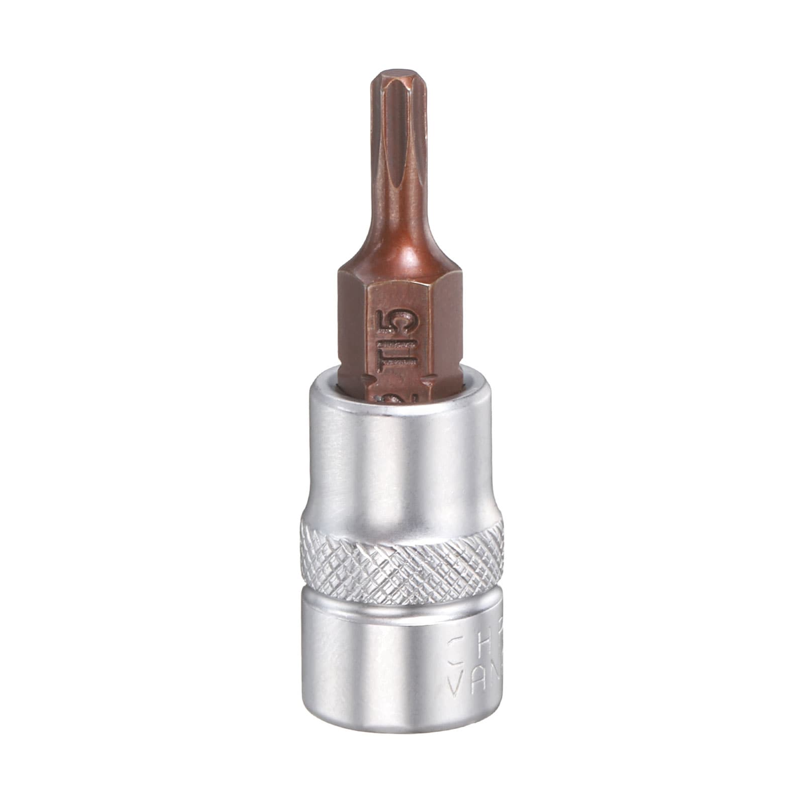Harfington T15 Torx Bit Socket 1/4inch Square Drive Metric S2 and CR-V Steel Socket Ratchet Wrench Industrial Grade Bits Silver Red