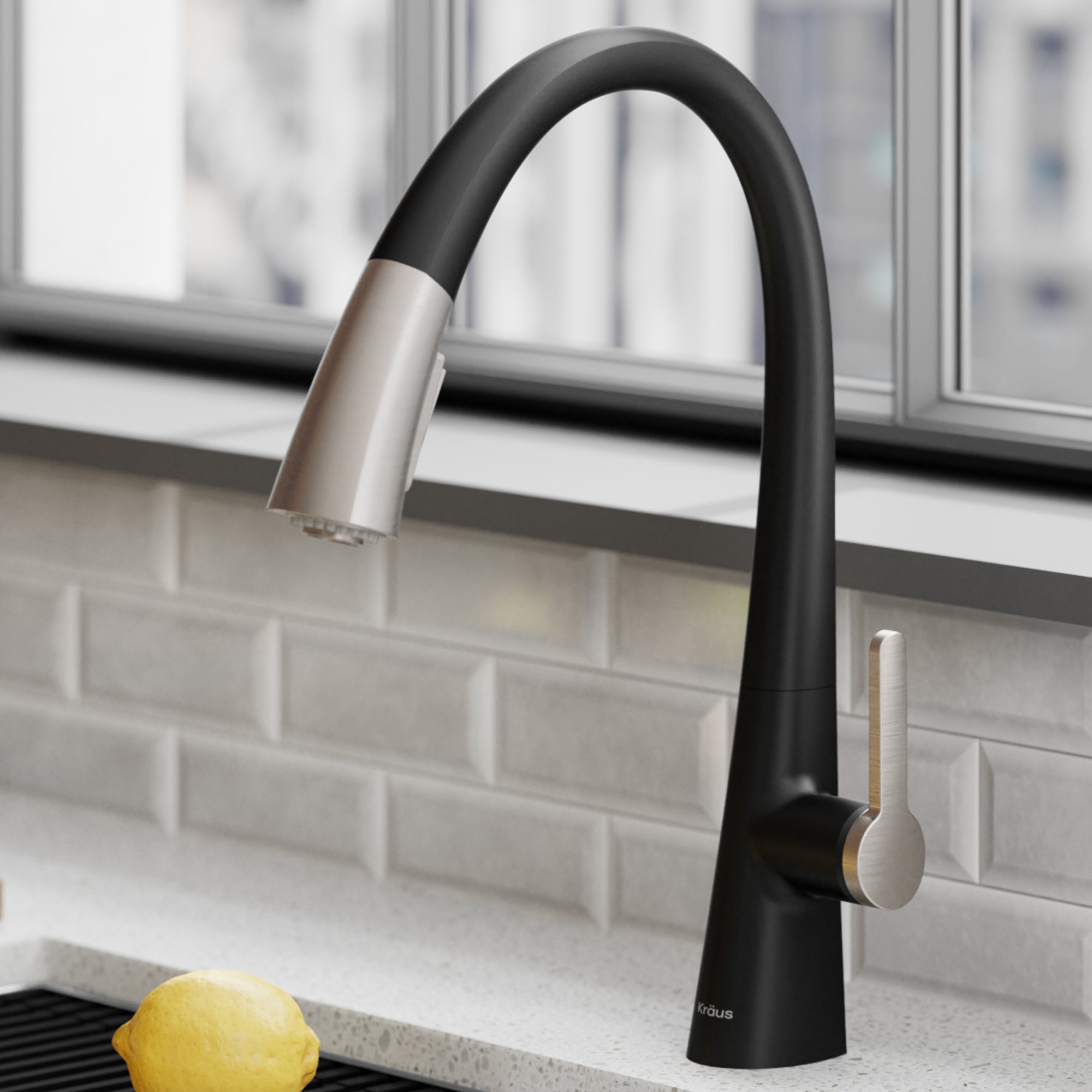 Kraus KPF-1673SFSMB Nolen Spot Free Stainless/Matte Black Single Handle Deck-mount Pull-down Kitchen Faucet with Sprayer ( Deck Plate Included )