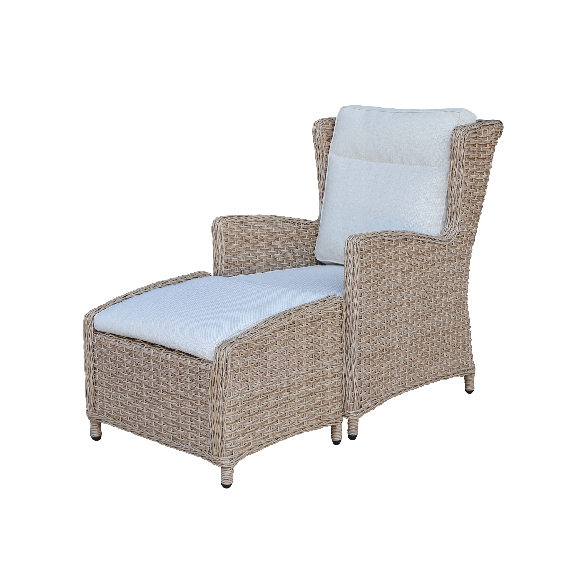 International Concepts ODC-421C Wicker Natural Aluminum Frame Stationary Chaise Lounge Chair with Off-white Cushioned Seat