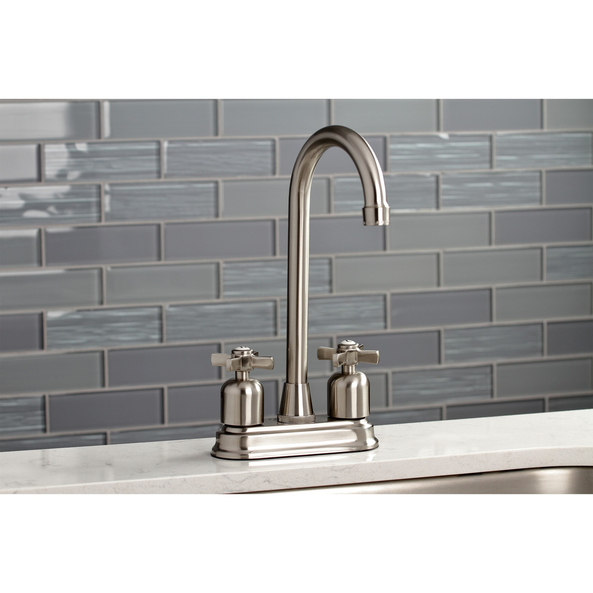 Kingston Brass WLKB8498ZX Millennium Brushed nickel Double Handle Deck-mount Bar and Prep Kitchen Faucet ( Deck Plate Included )