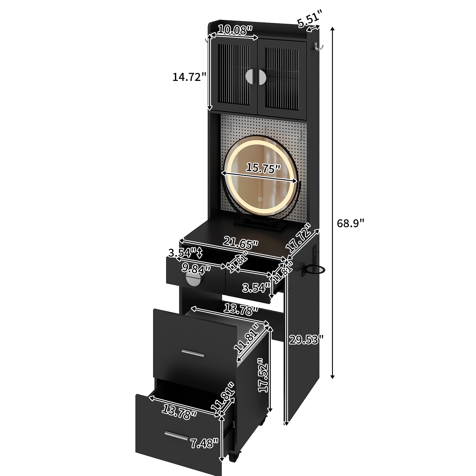 Outopee LO1G52005630 21.65-in Black Makeup Vanity