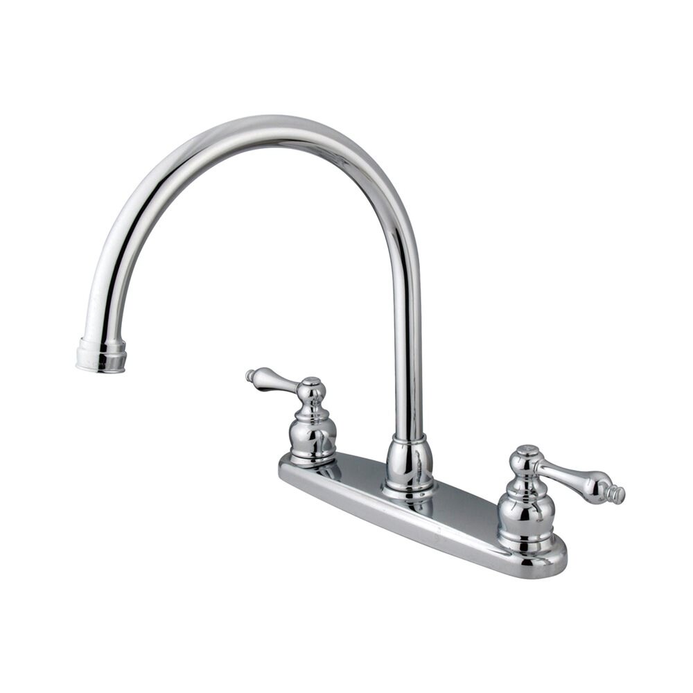 Victorian Chrome Double Handle High-arc Kitchen Faucet with Deck Plate | - Elements of Design EB721ALLS