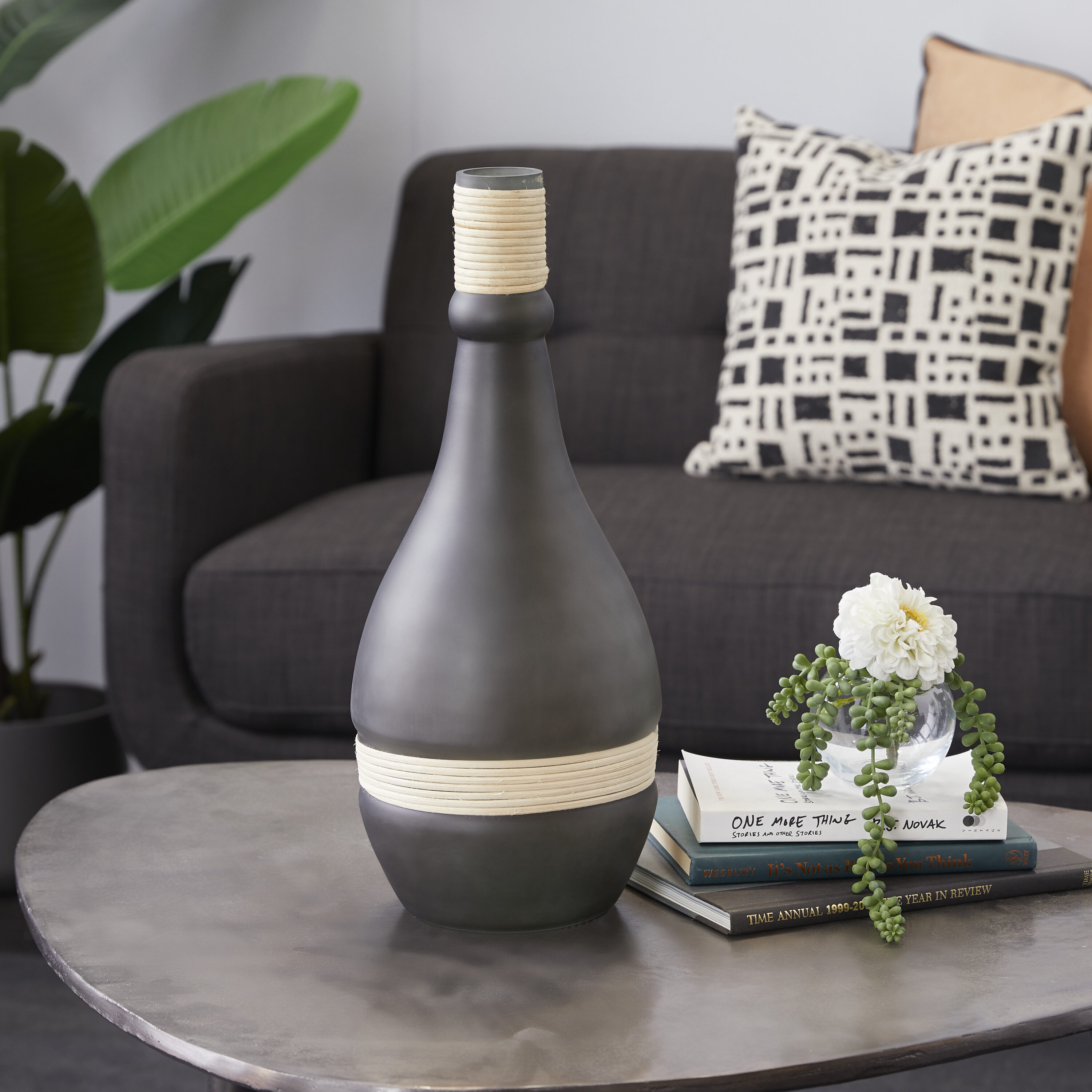 The Novogratz 67178 Black Glass Coastal Vase