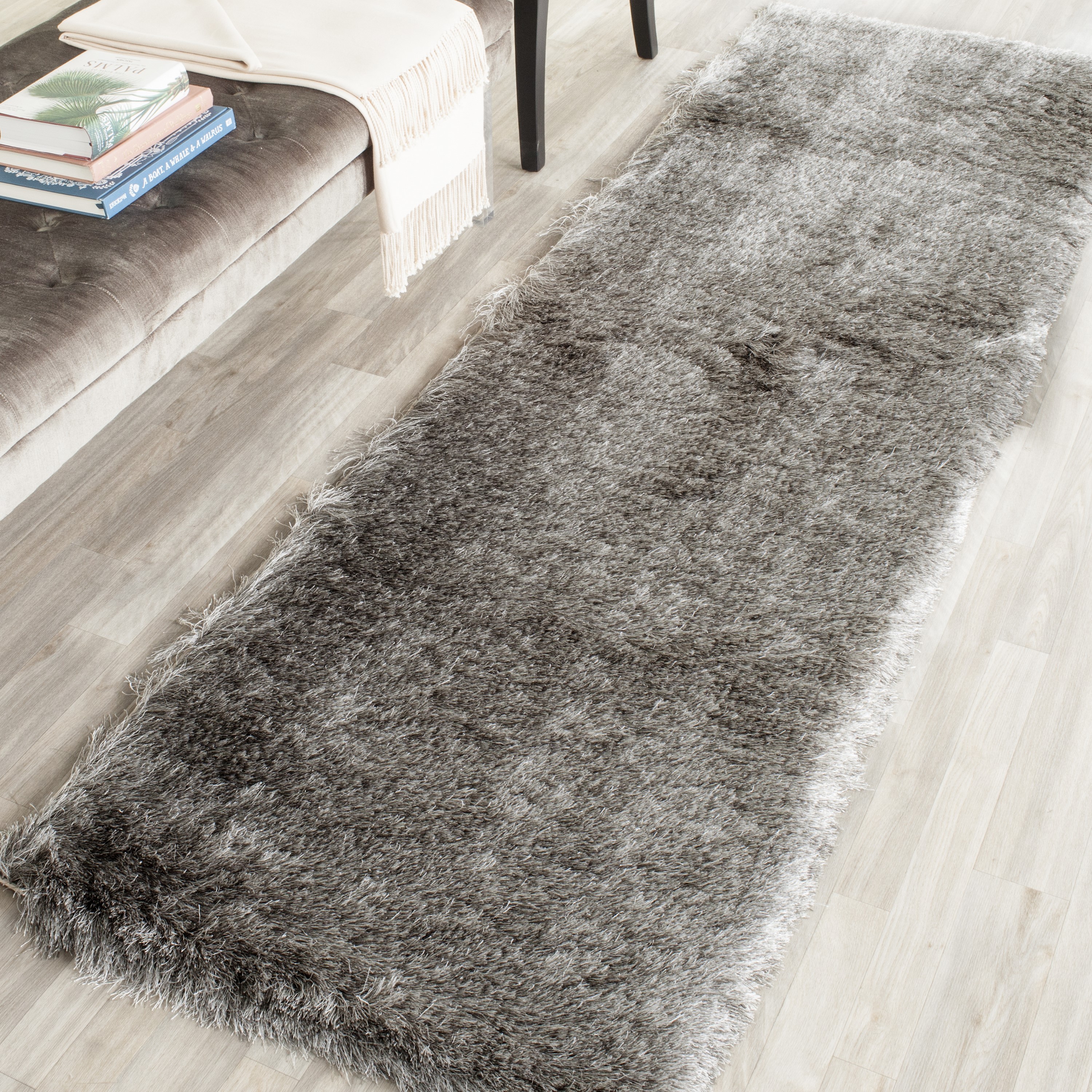 Safavieh SG511-7575-28 Paris Shag 2 x 8 (ft) Tufted Polyester Silver Rectangular Indoor Solid Runner rug
