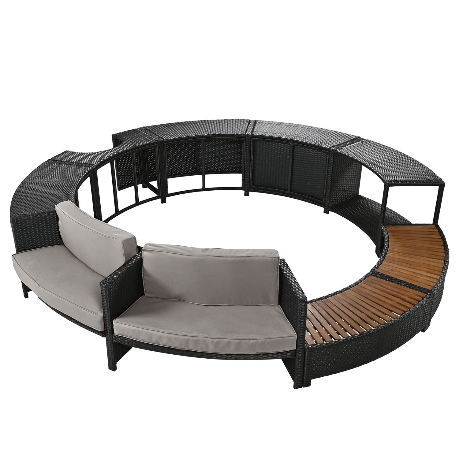 Bybafun YA3700461 Rattan Outdoor Sectional with Gray Cushions and Rattan Frame