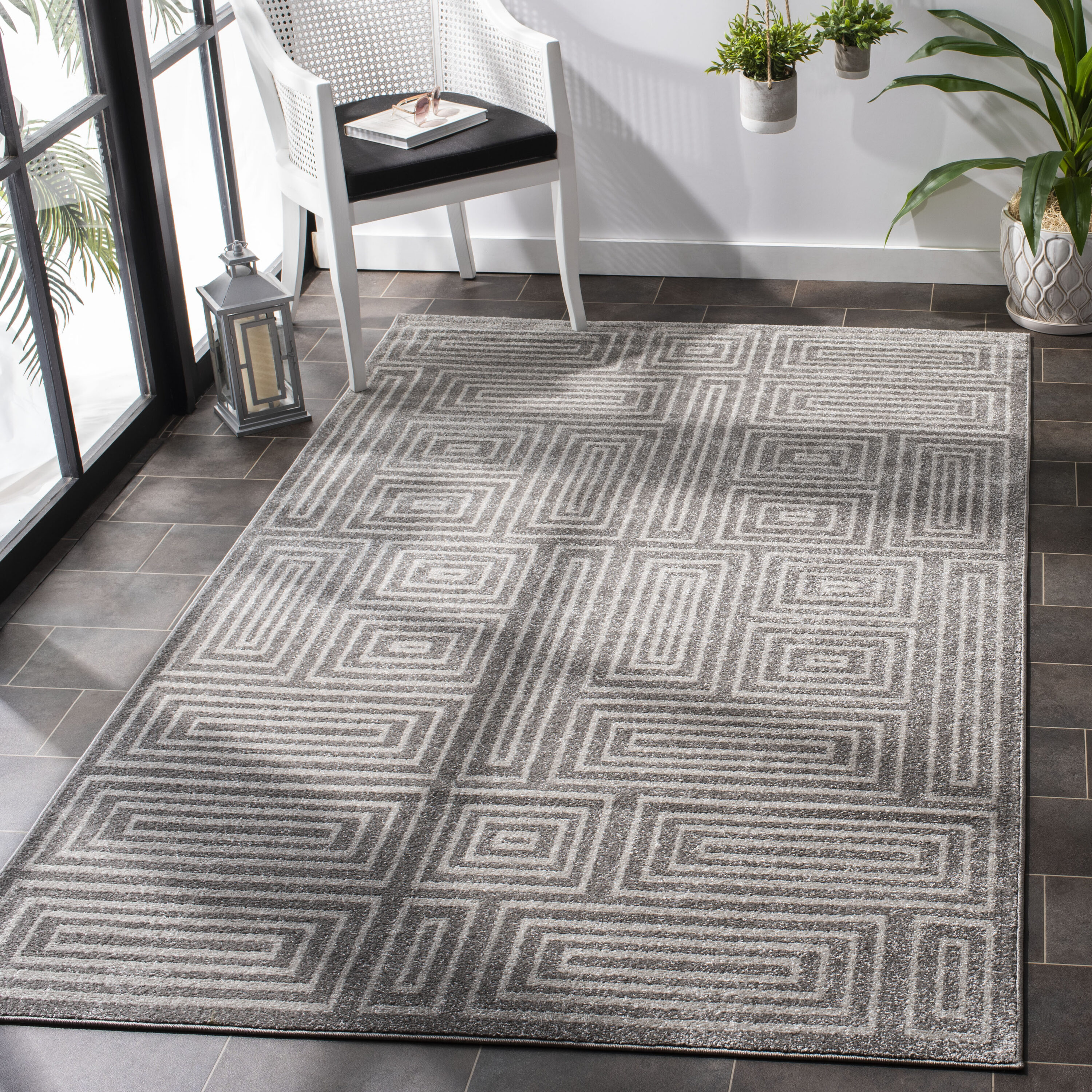 Amherst 430C Maze Grey Ivory 4ft x 6ft Small Rectangle Rug