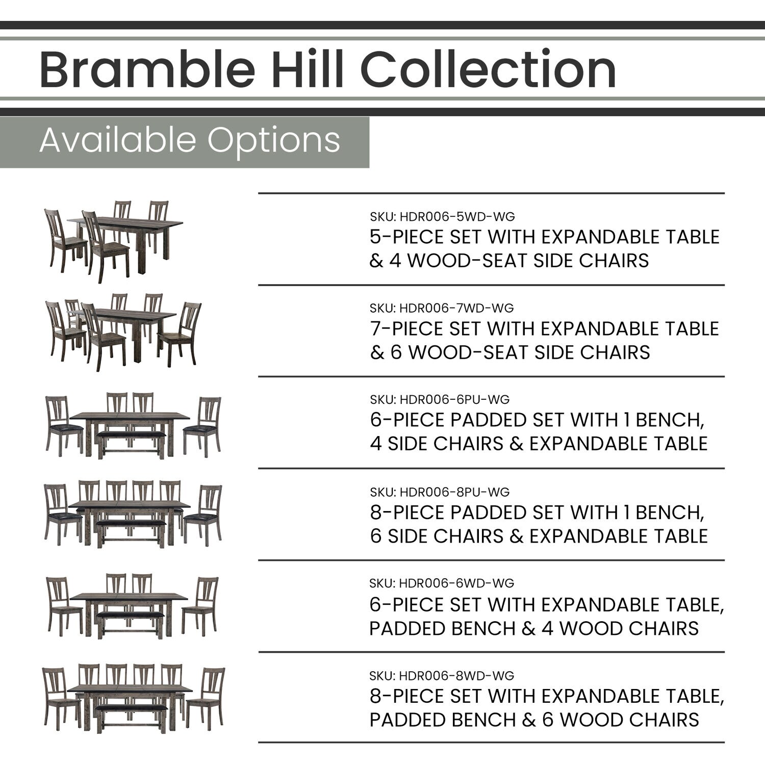 Hanover HDR006-6WD-WG Dining-Sets - View #3