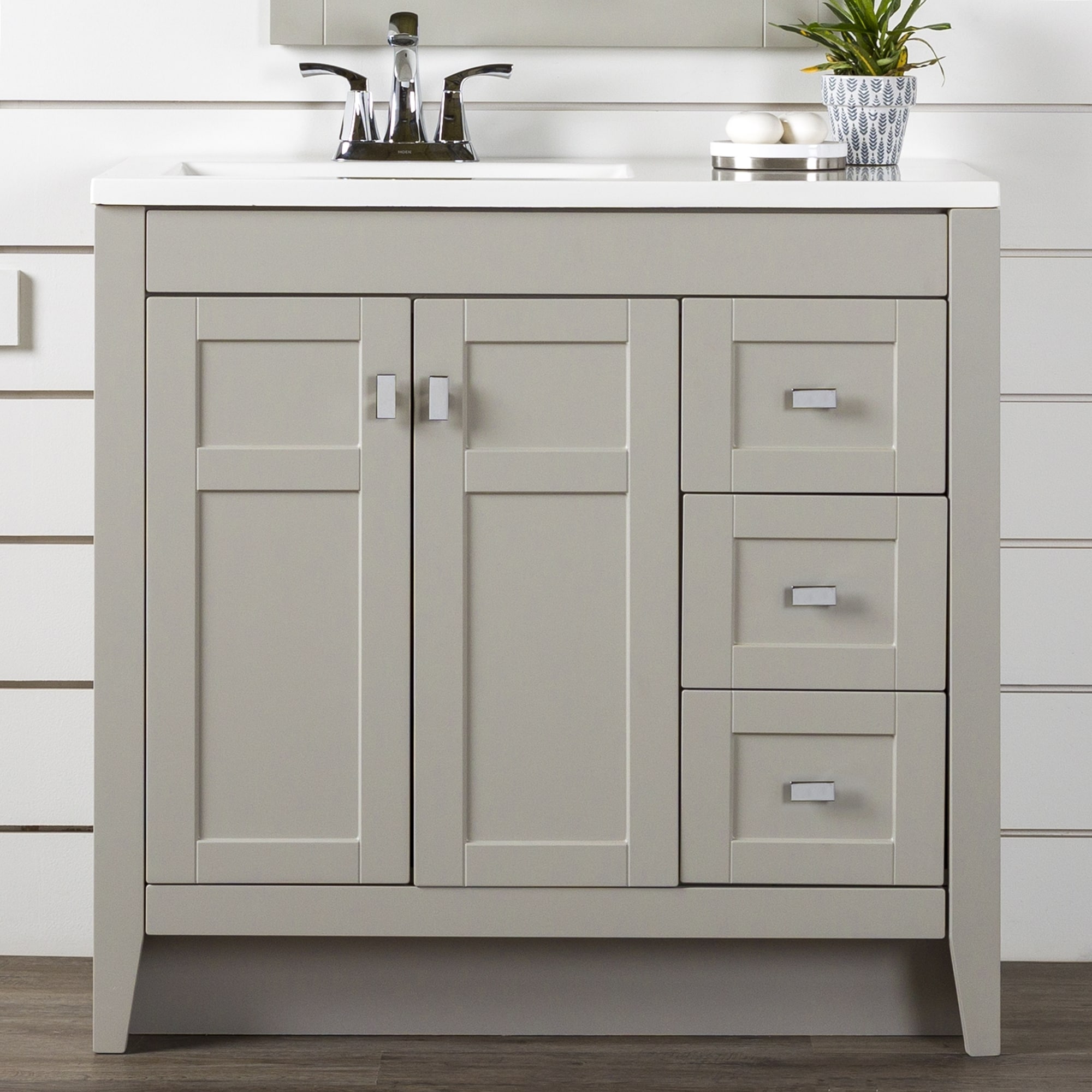 Project Source 36-in Gray Single Sink Bathroom Vanity with White Cultured  Marble Top in the Bathroom Vanities with Tops department at