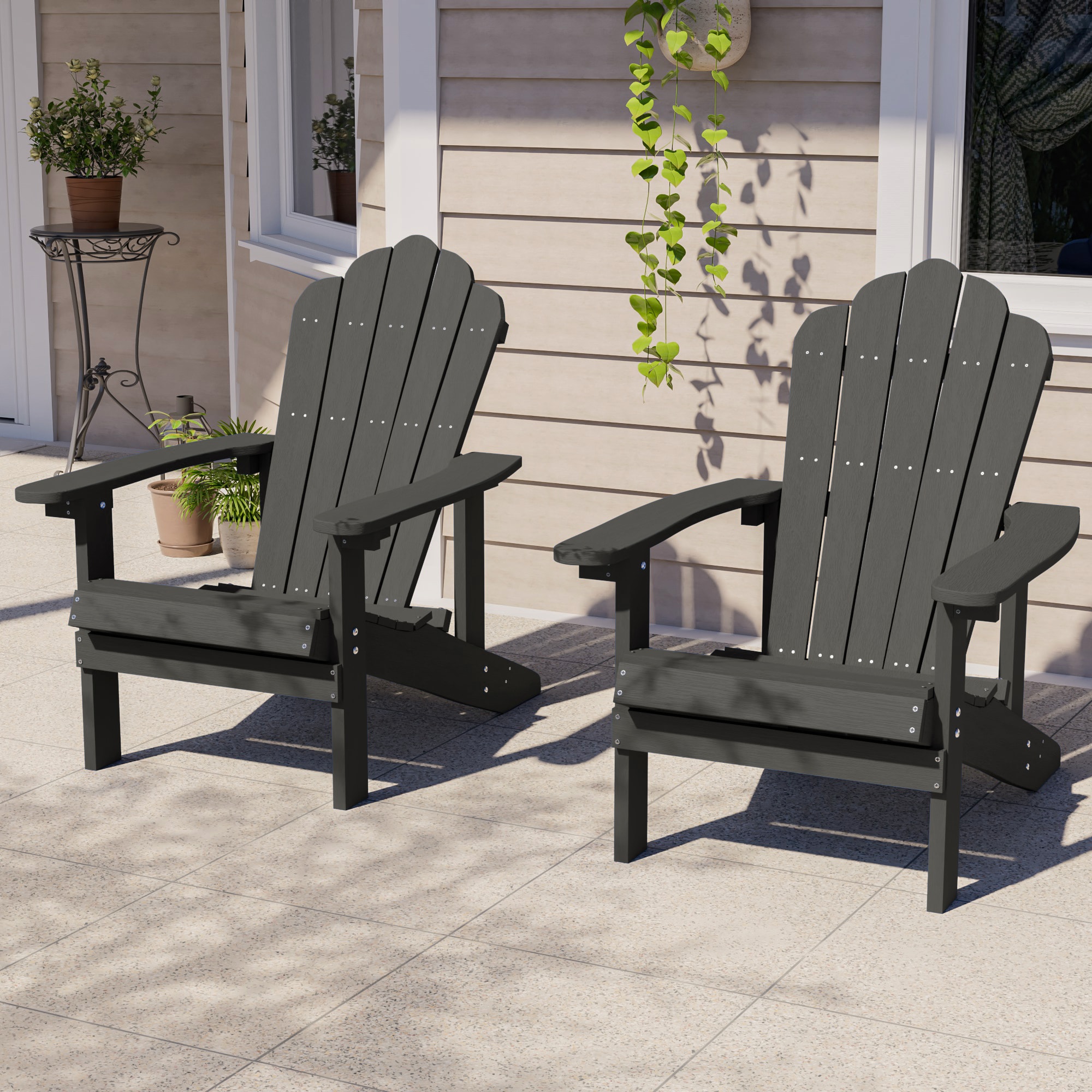 ACEGOSES LW-M2-54-GY-2 Adirondack Chair Set of 2 Charcoal Grey Stationary Adirondack Chair with Gray Solid Seat