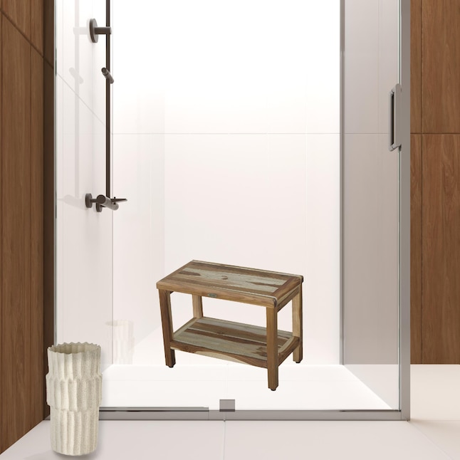 Rectangular Teak Shower Stool or Bench with Shelf in Natural Finish Rectangular Teak Shower Stool or Bench with Shelf in Natural Finish