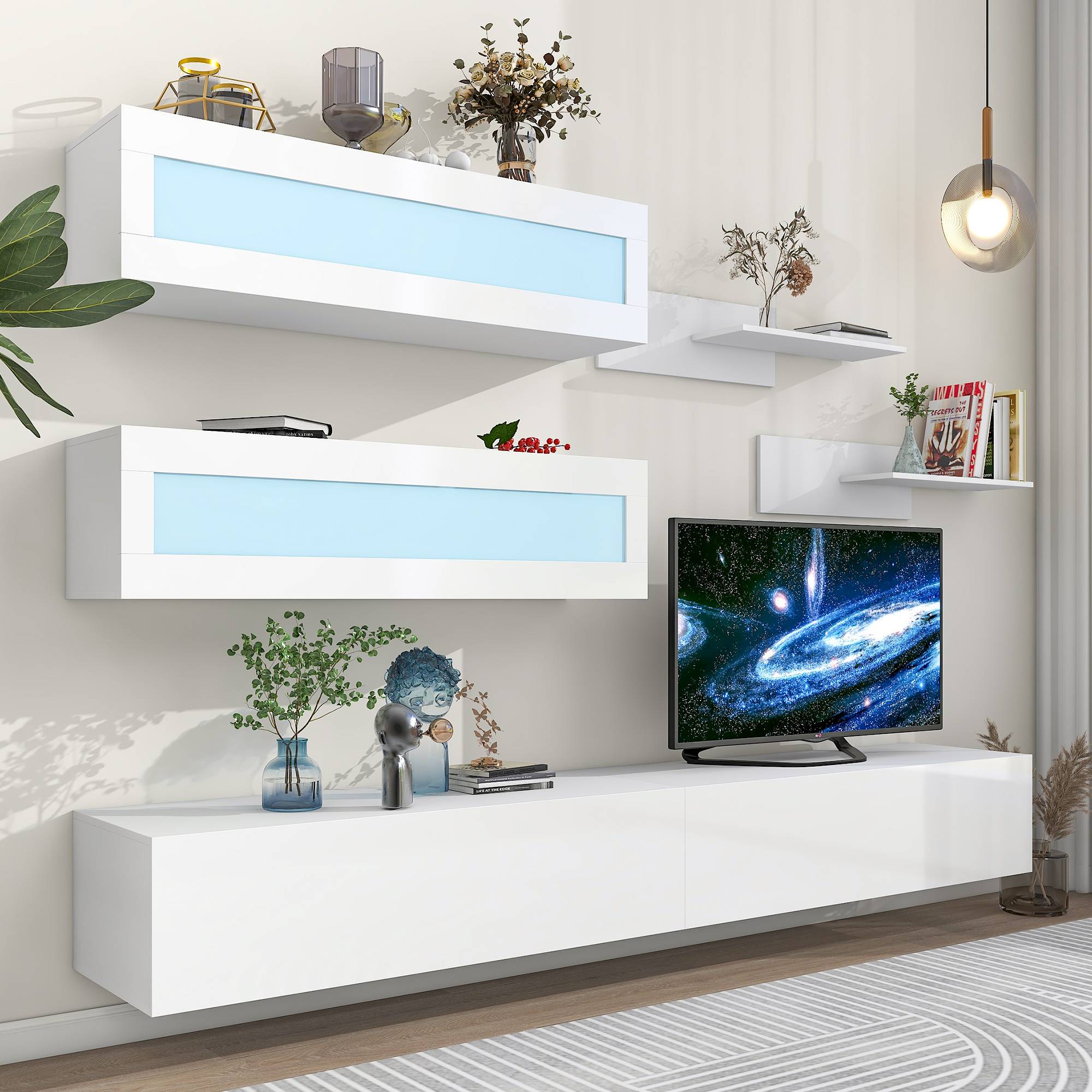 Yiekholo Modern/Contemporary White Tv Cabinet (Accommodates TVs up to 80-in)
