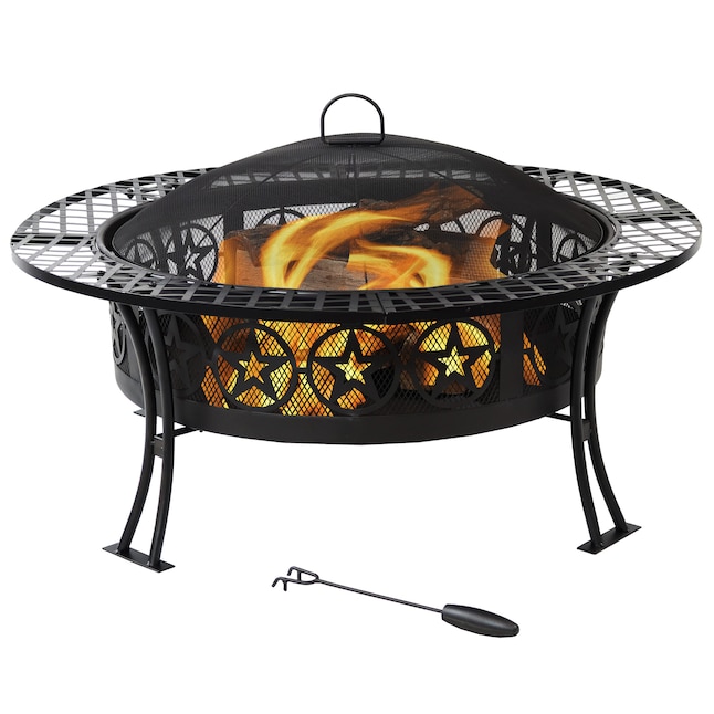 Black Steel Wood Burning Fire Pit, Sunnydaze Foldable Fire Pit Cooking Grill Gratered Stainless Steel