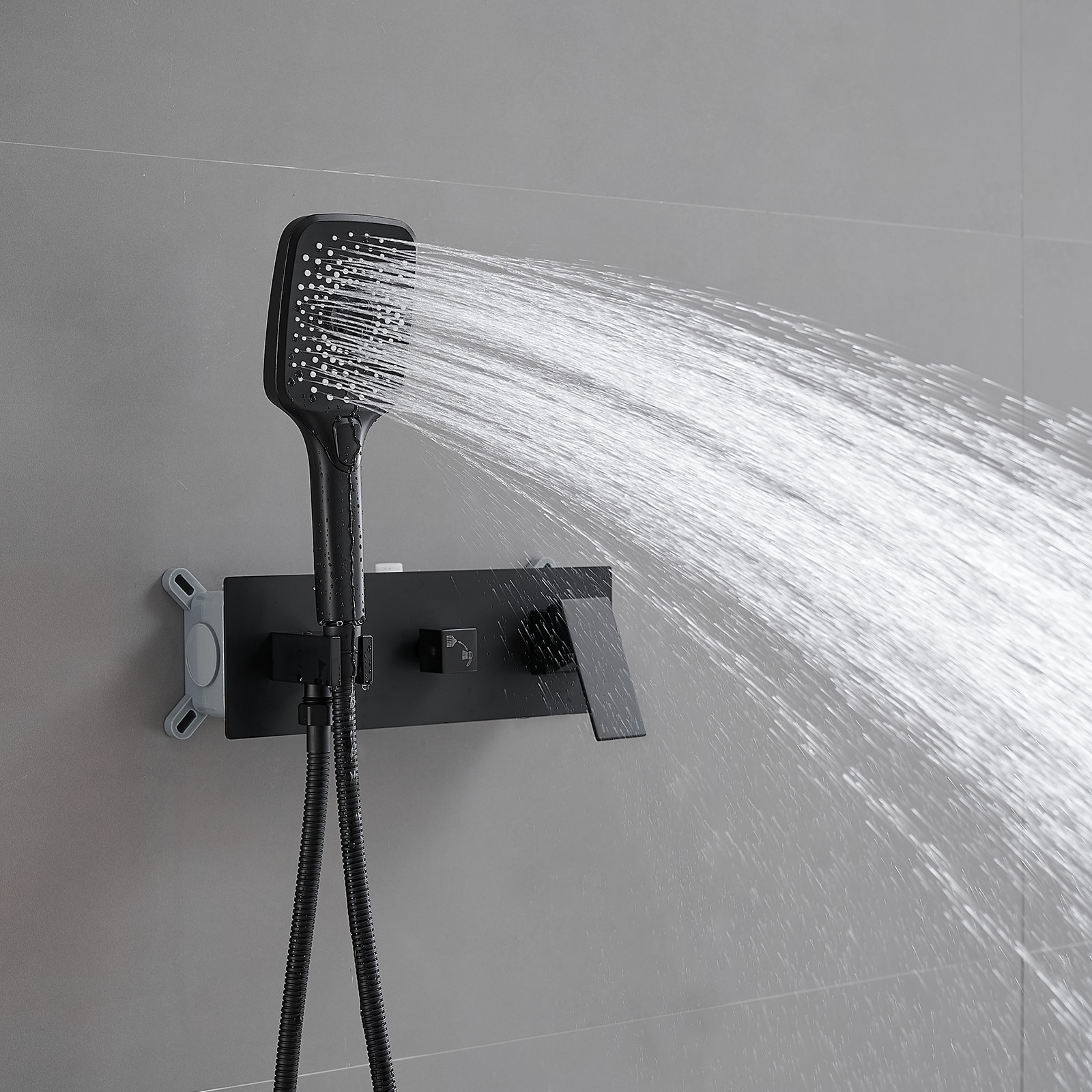 Matte Black Dual Head Rain Shower System with Handheld