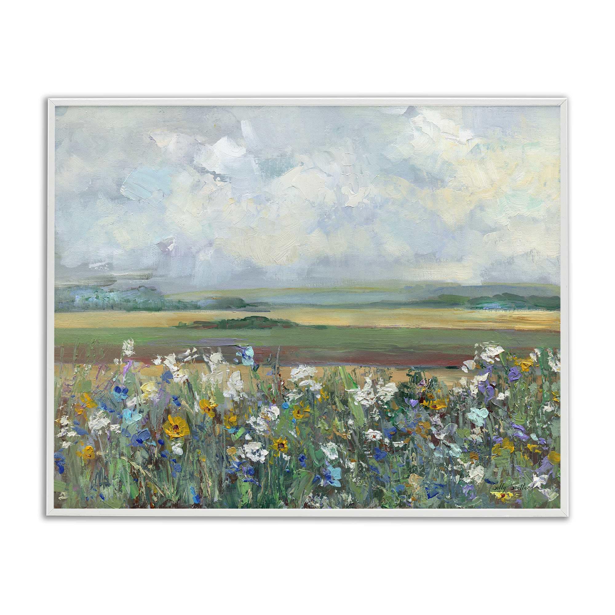 Stupell Industries BS-219-WFR-16X20 County Meadow Clouds Overhead White Framed Giclee Art By Sally Swatland 20 x 16