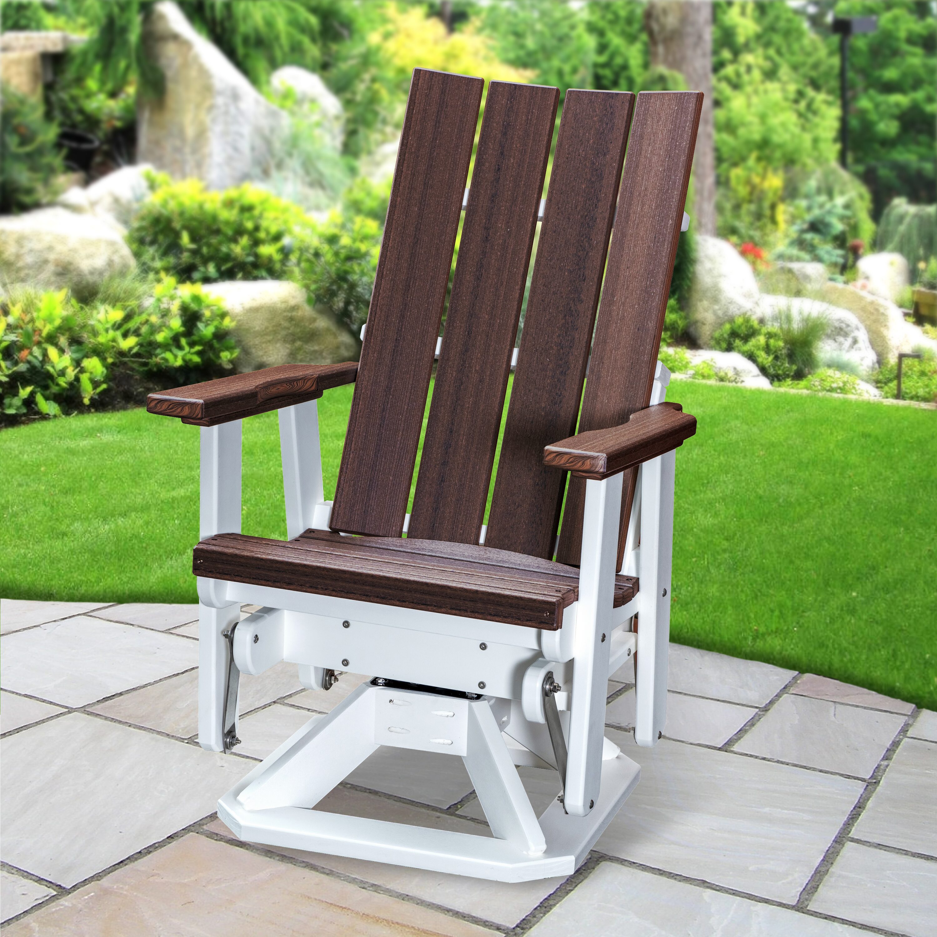 American Furniture Classics Brandon White HDPE Frame Swivel glider Adirondack Chair with Slat Seat