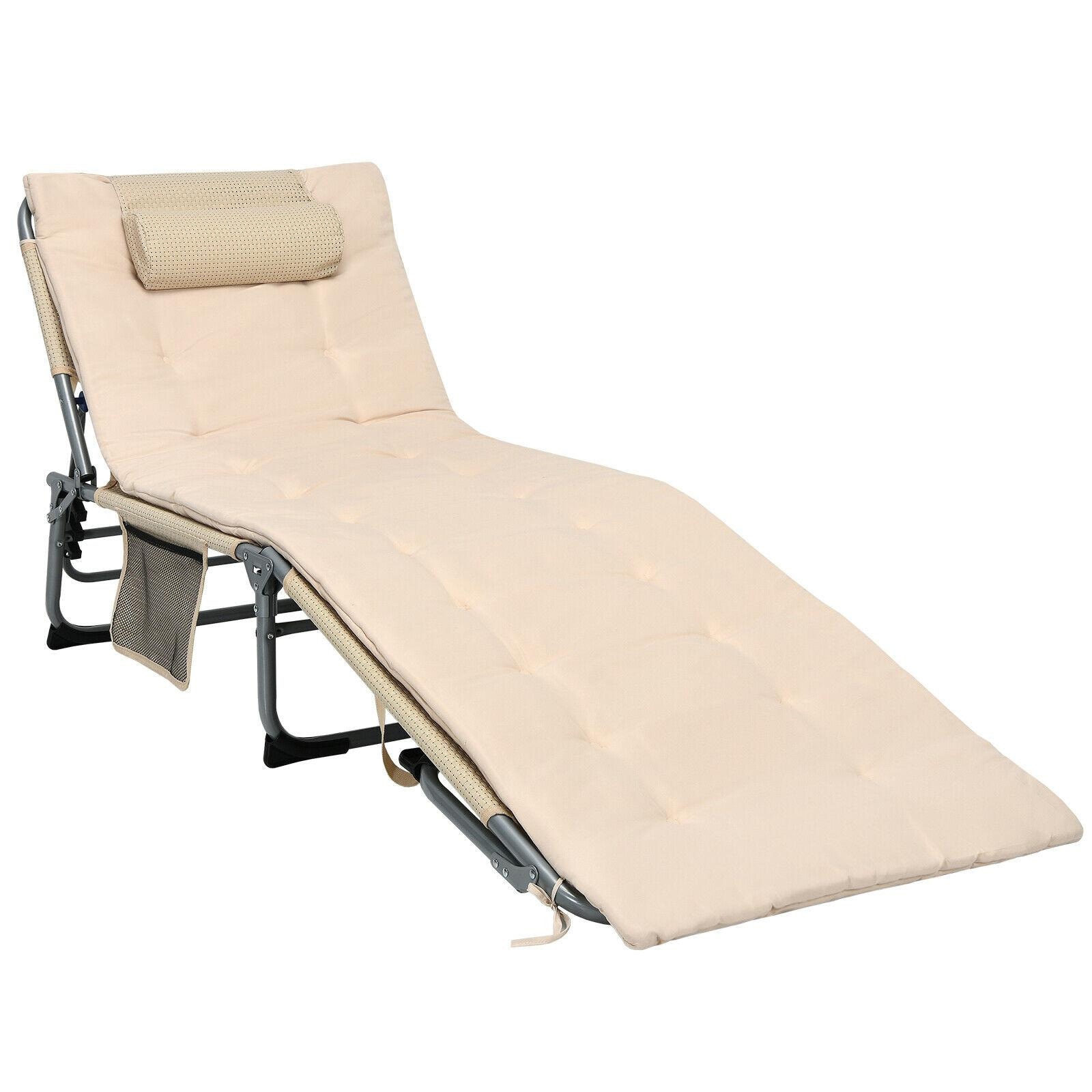 WELLFOR TDGN10050SA Beige Steel Frame Stationary Chaise Lounge Chair with Tan Cushioned Seat