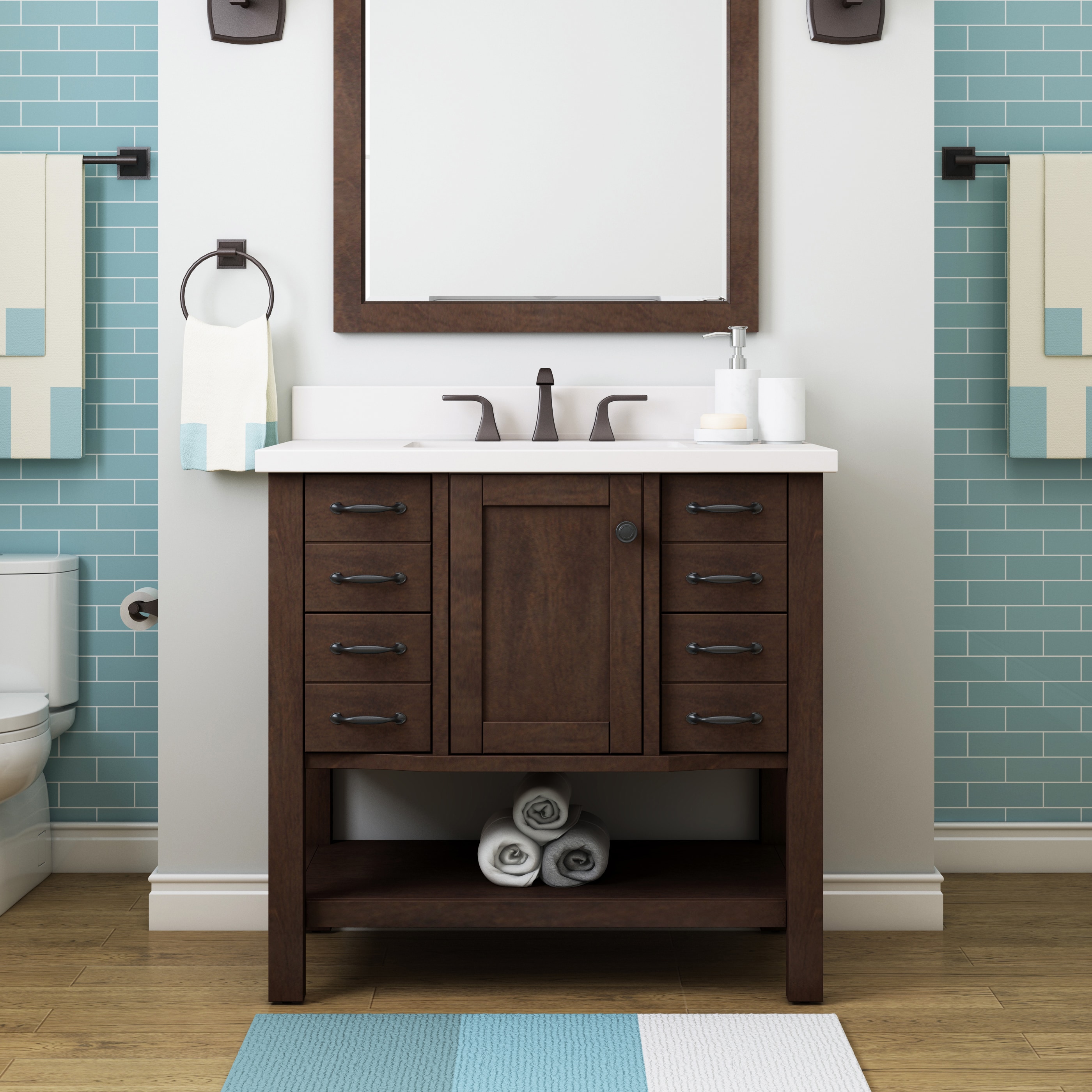 Single Sink Bathroom Vanity Combos | Compact & Stylish Solutions |  Vanity + Brown Sink